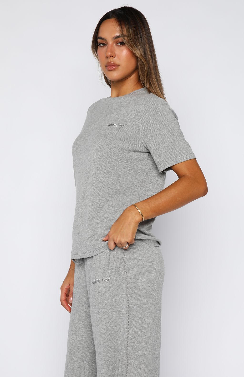 Come A Long Way Soft Lounge Ribbed Tee Grey MarleS