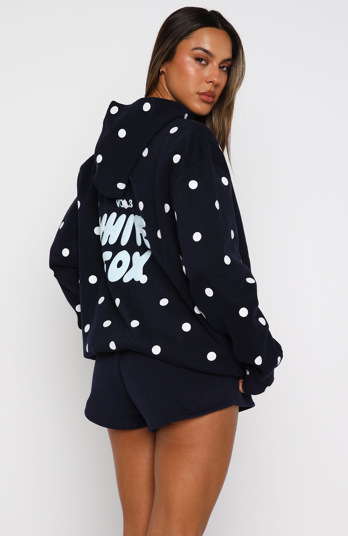 Offstage Printed Oversized Hoodie Navy Polka DotS/M