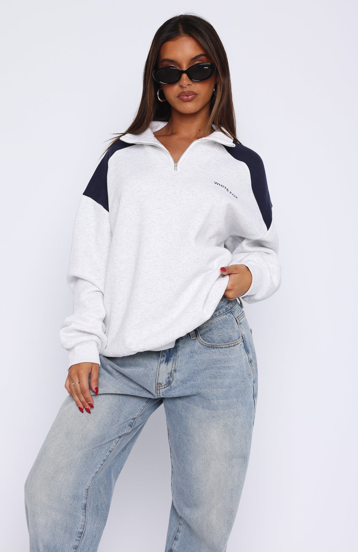 It's A Bad Idea Zip Front Sweater GreyXS/S