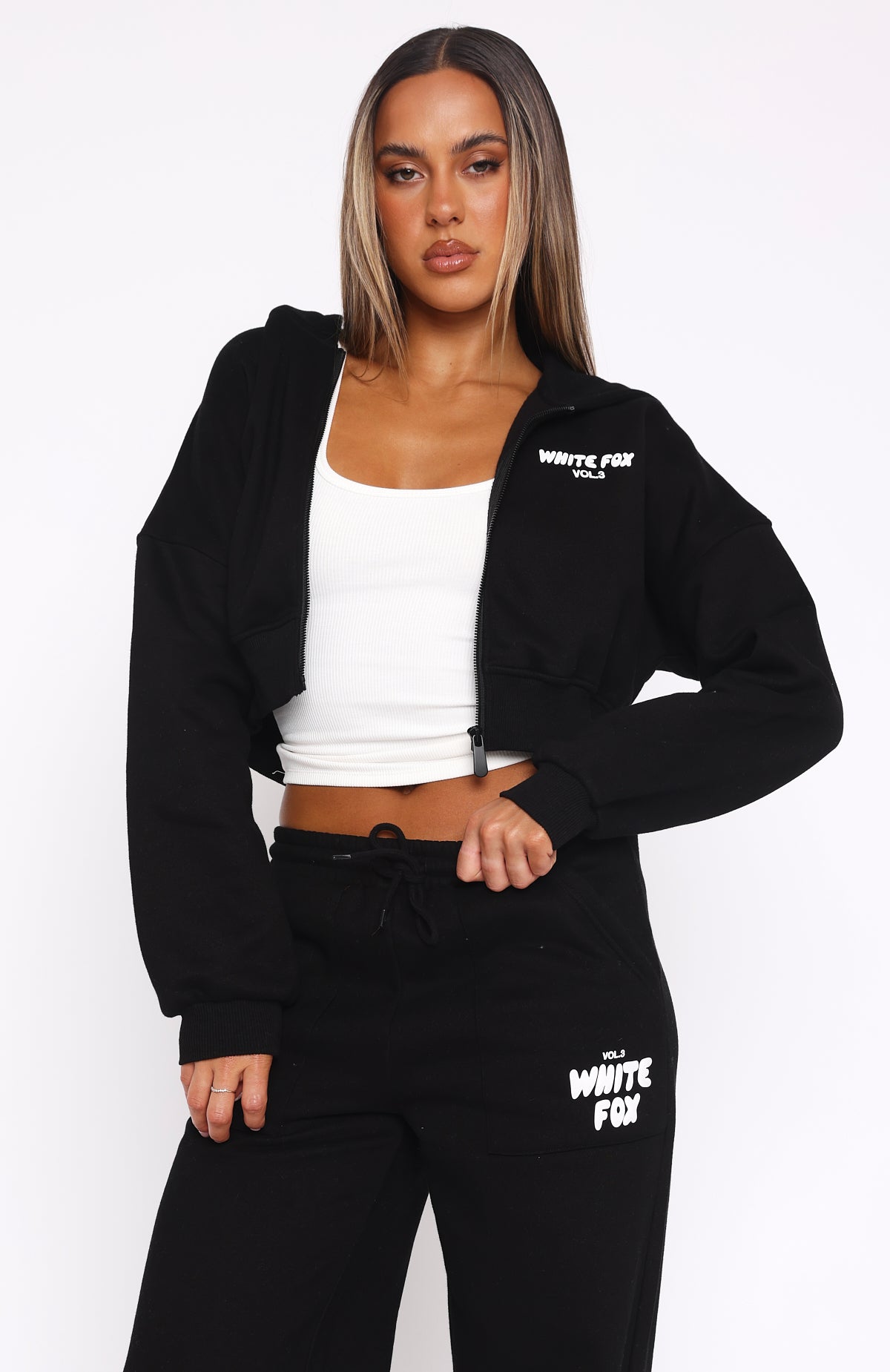Offstage Cropped Zip Hoodie MonochromeL/XL