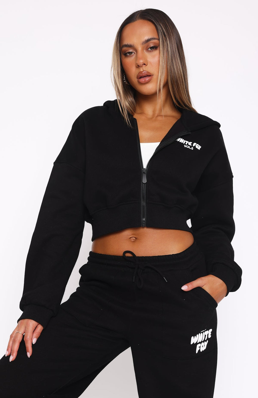 Offstage Cropped Zip Hoodie MonochromeXS/S