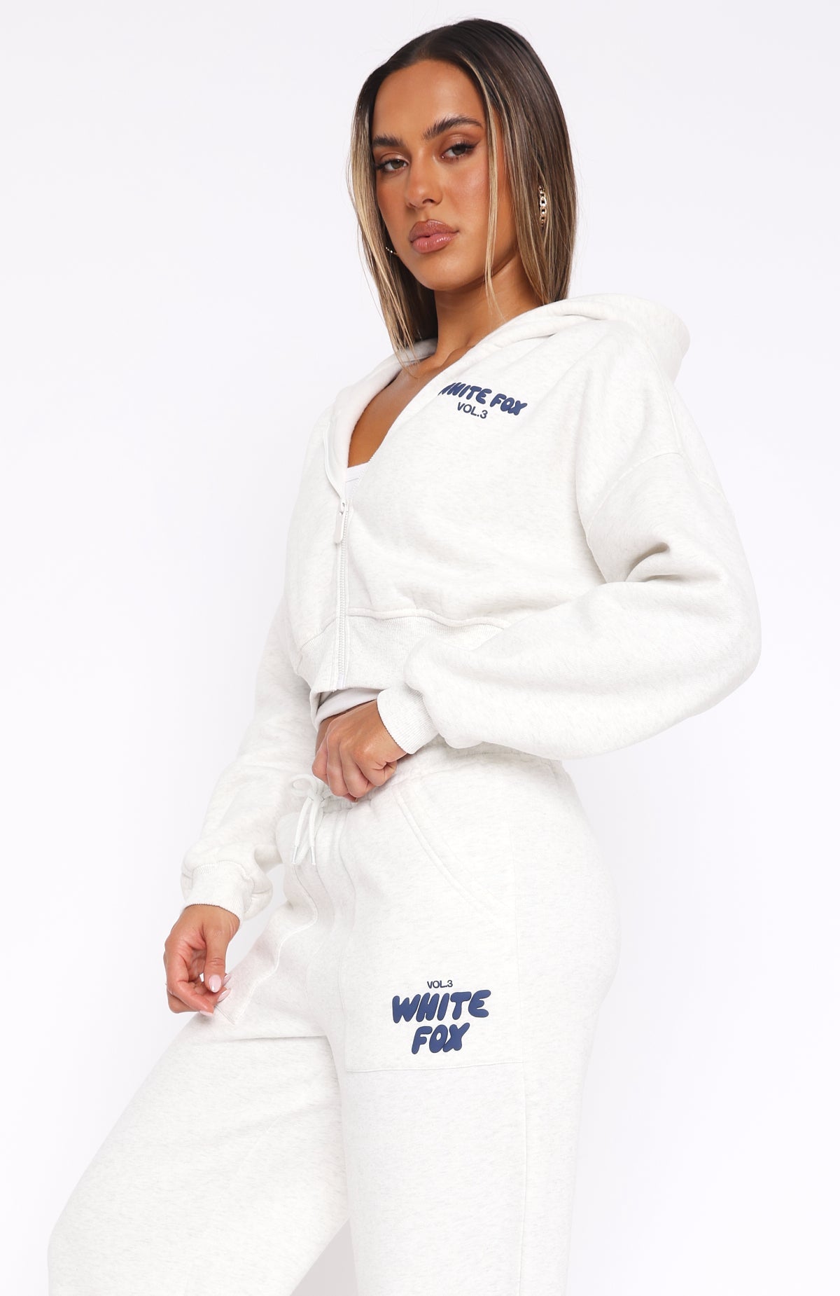 Offstage Cropped Zip Hoodie Mineral GreyS/M