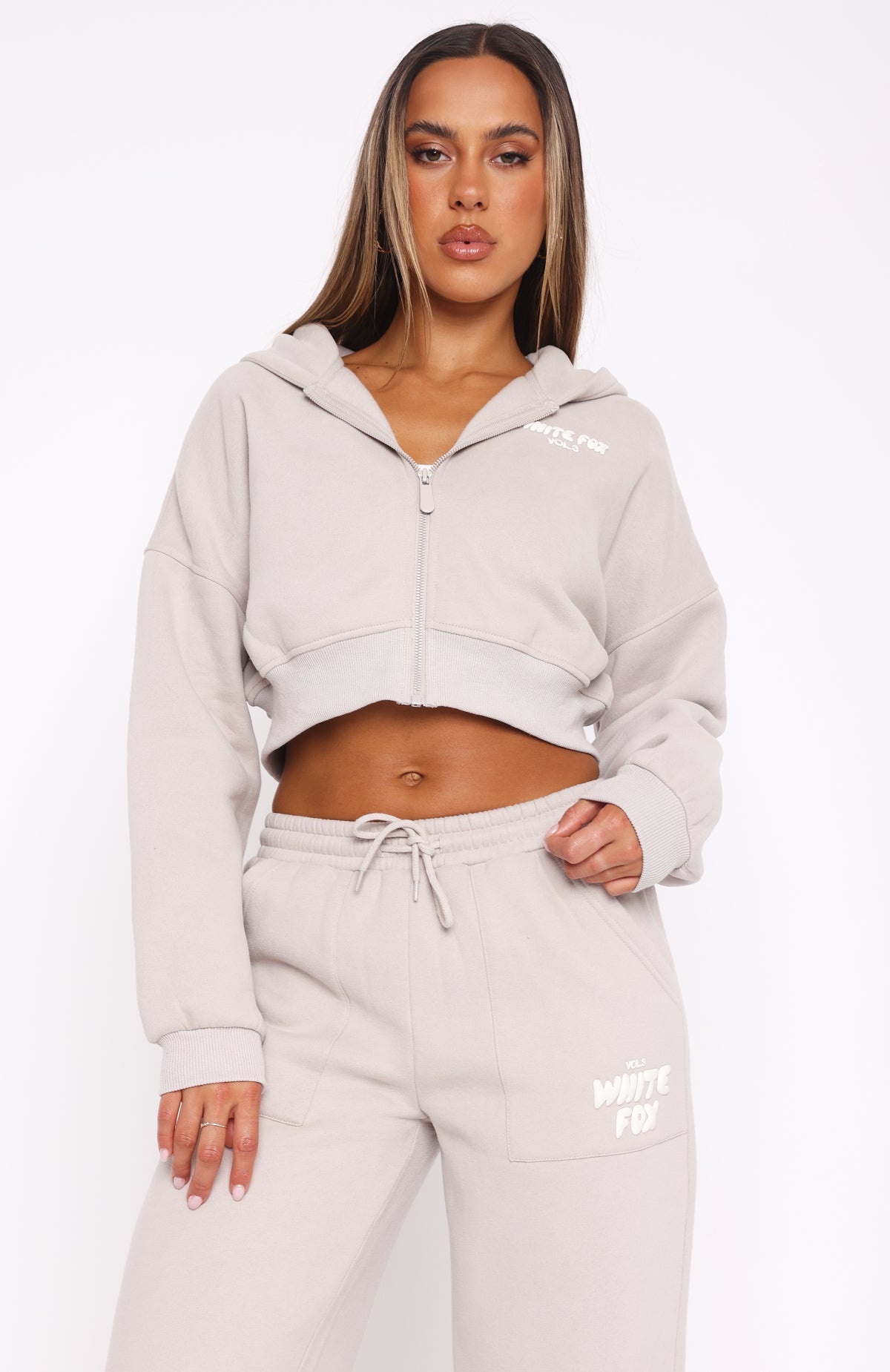 Offstage Cropped Zip Hoodie MoonXS/S