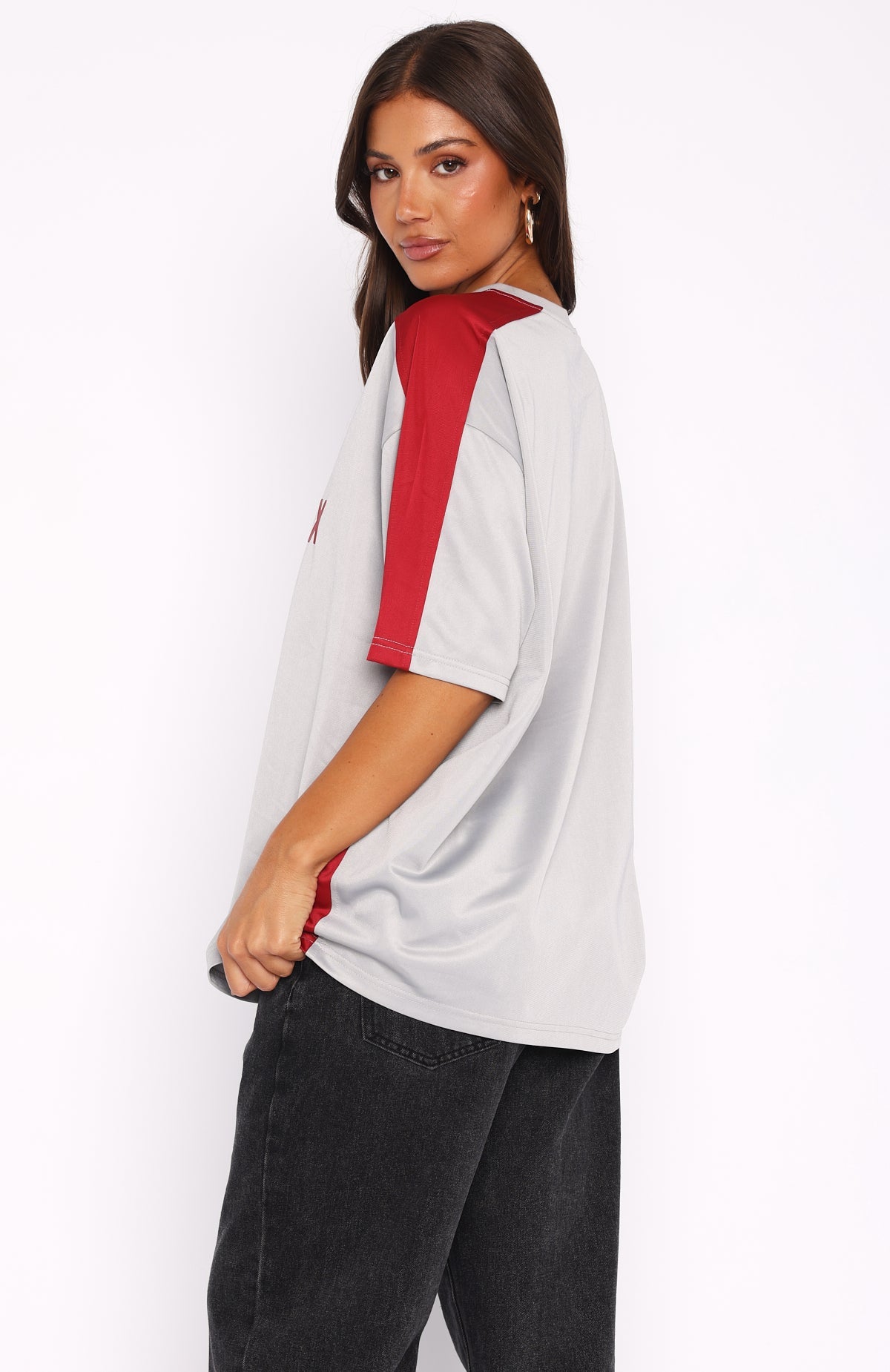 Checking Up On You Oversized Jersey Light Grey\/BurgundyM/L