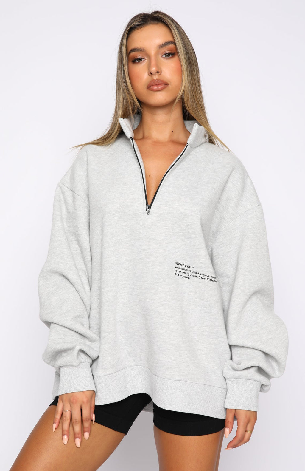 Caught Up With You Zip Front Sweater Grey MarleXS/S