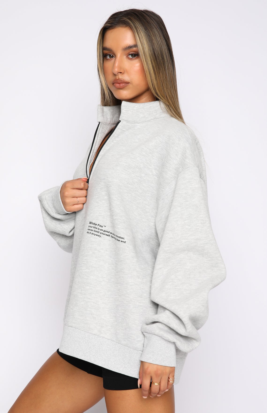Caught Up With You Zip Front Sweater Grey MarleS/M