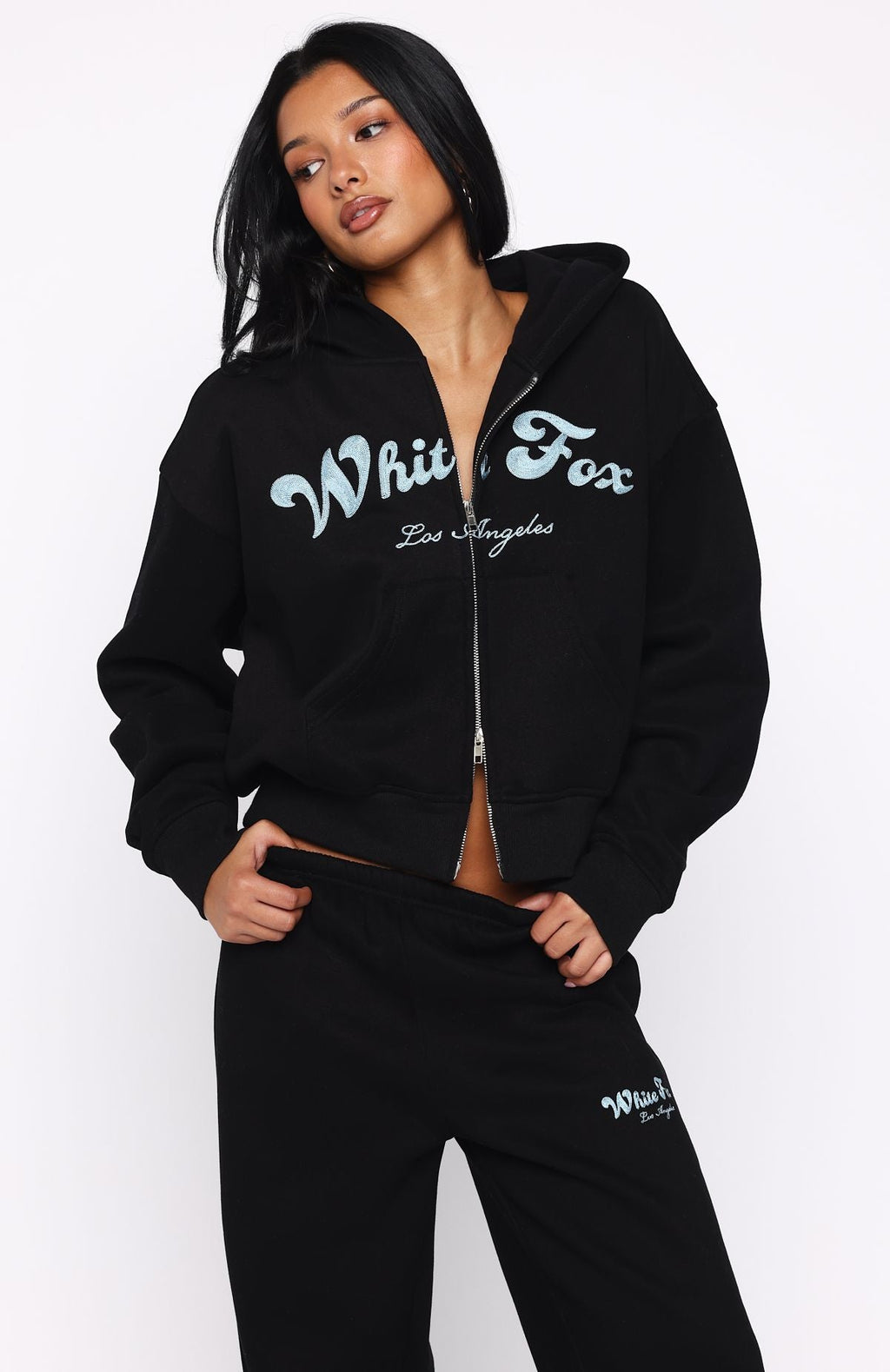 Through Thick And Thin Boxy Zip Front Hoodie BlackXXS/XS