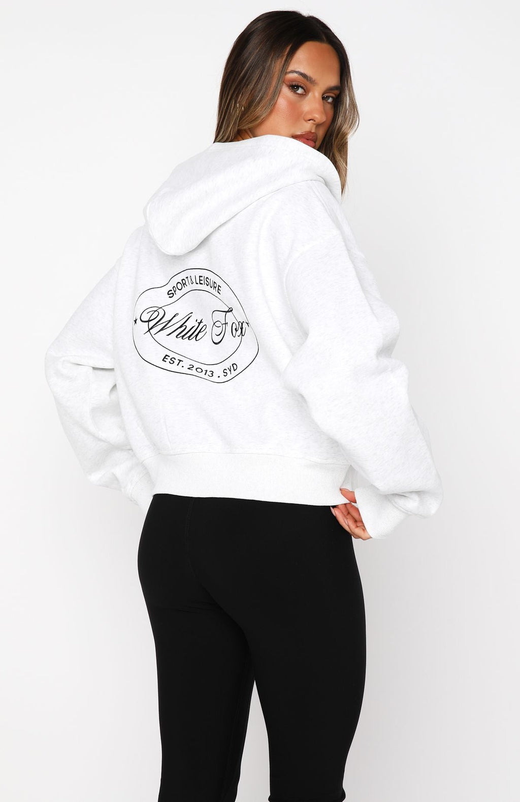Just Try Again Boxy Zip Front Hoodie Grey MarleM/L