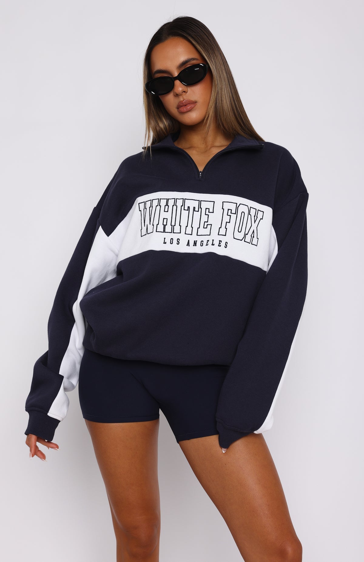 Jokes On You Zip Front Sweater NavyXS/S