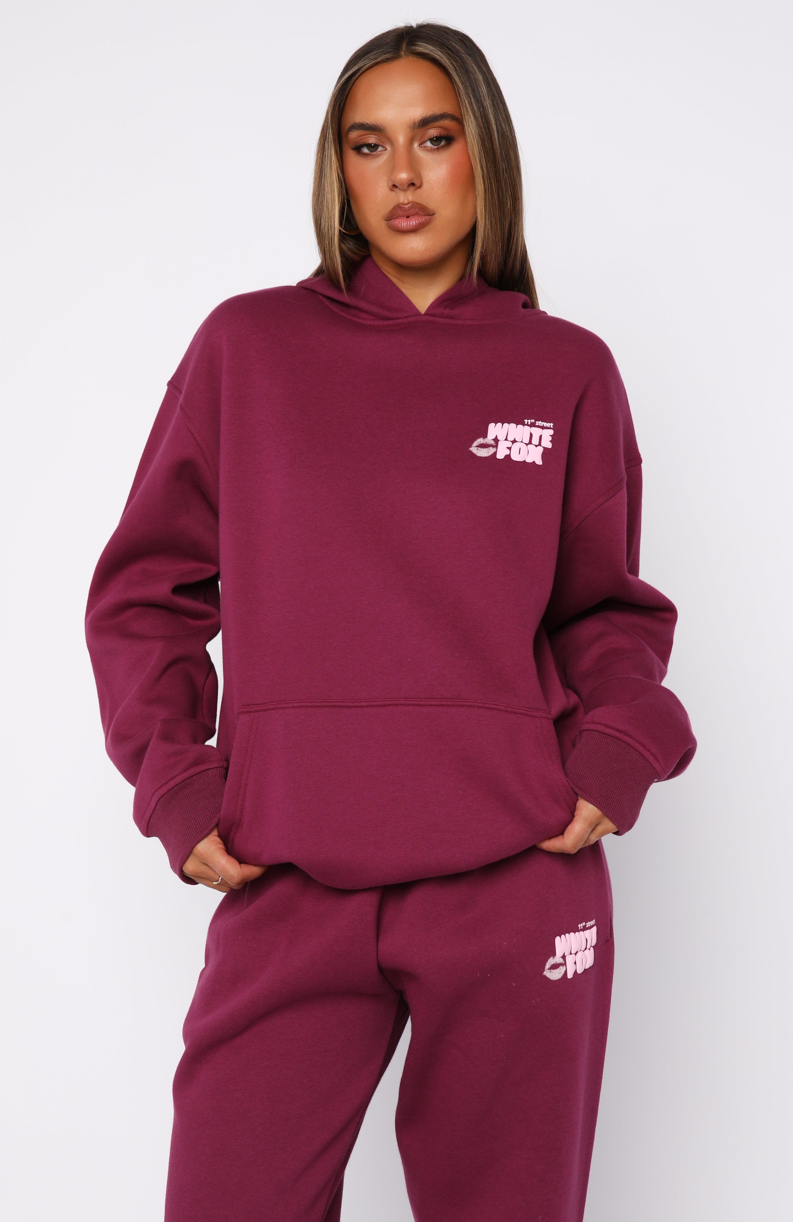 11th Street Sweet Kisses Oversized Hoodie Very BerryXXS/XS