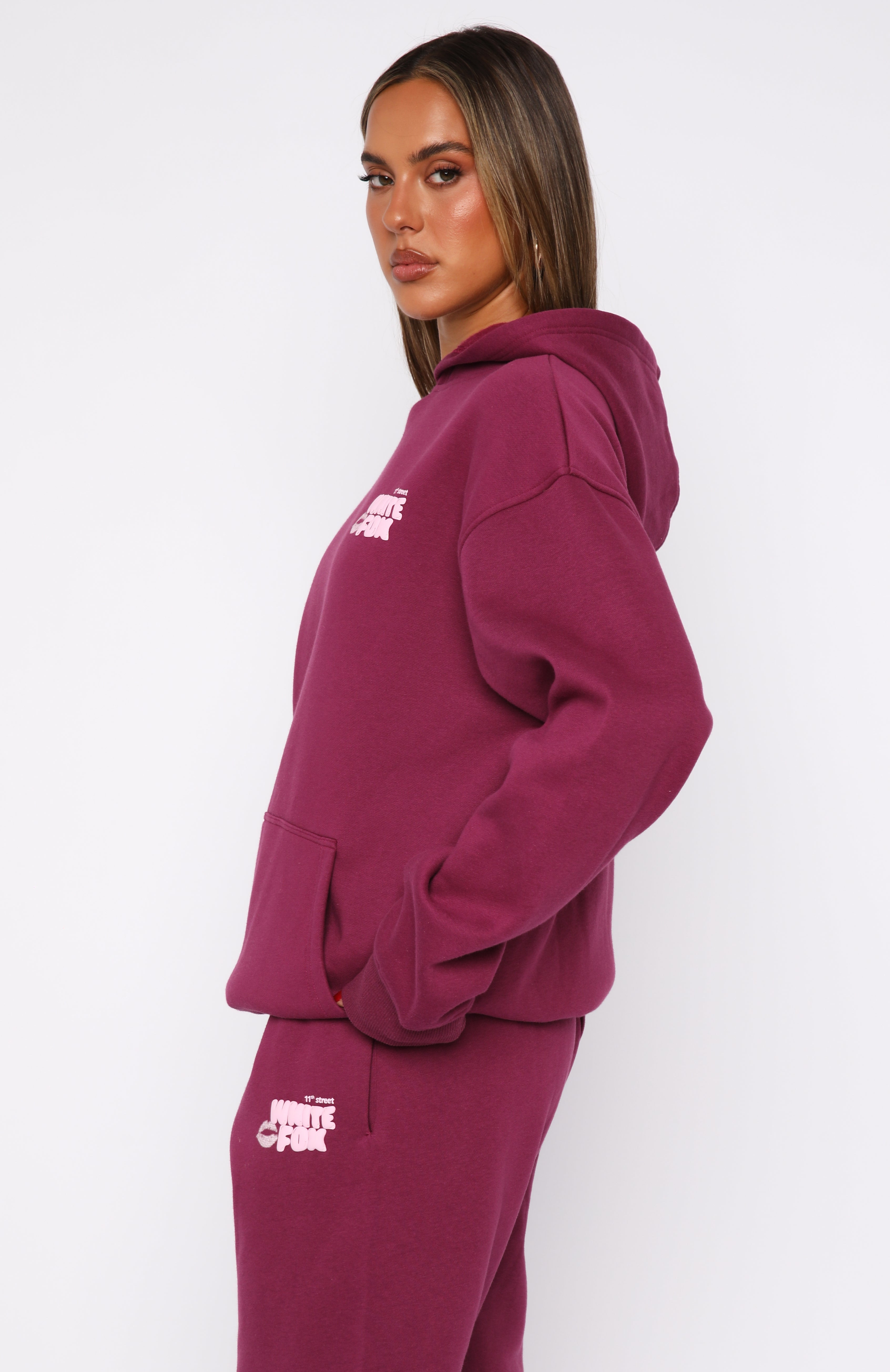 11th Street Sweet Kisses Oversized Hoodie Very BerryXS/S