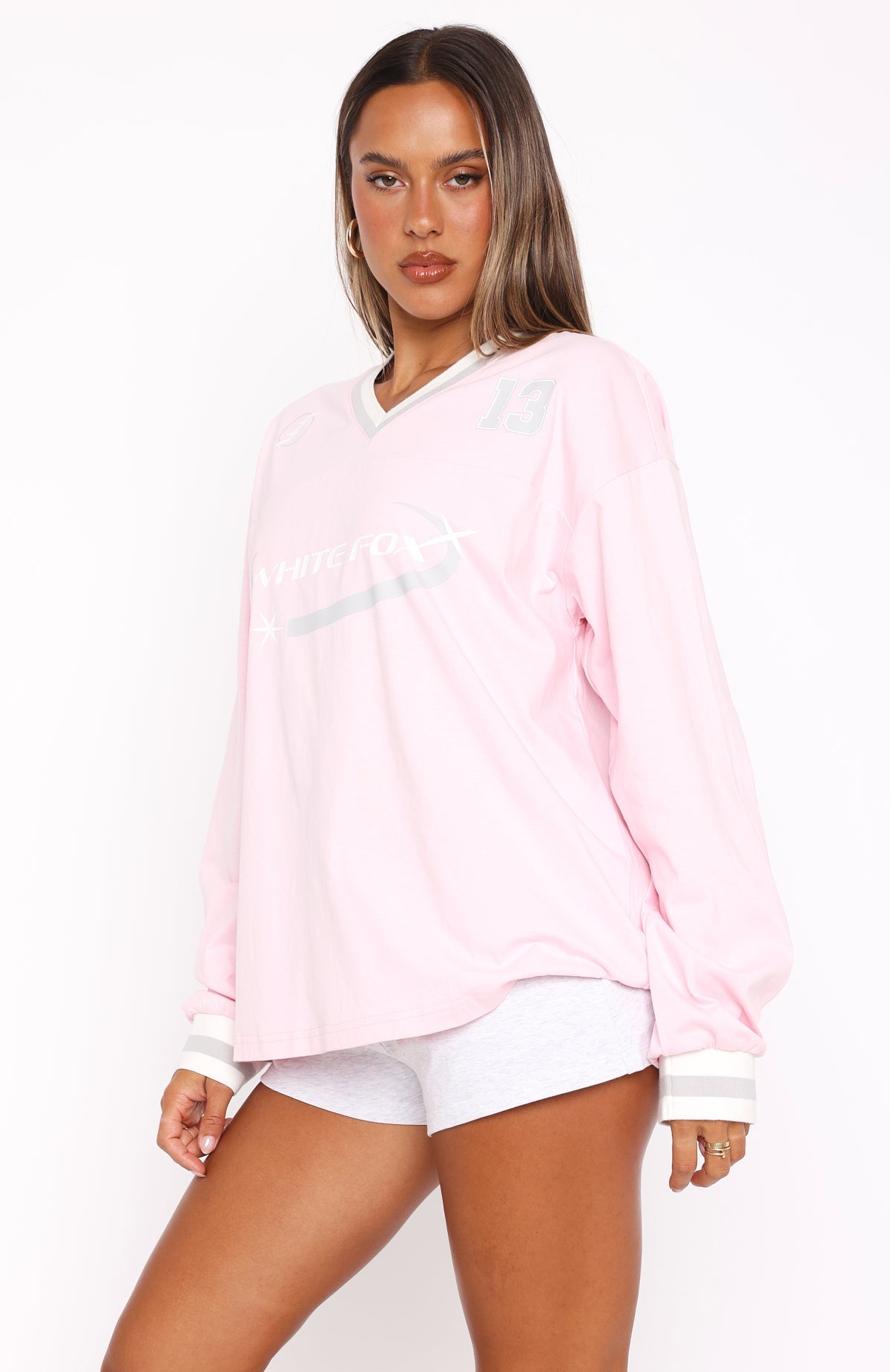 Let's Just Be Friends Long Sleeve Oversized Jersey PinkS/M