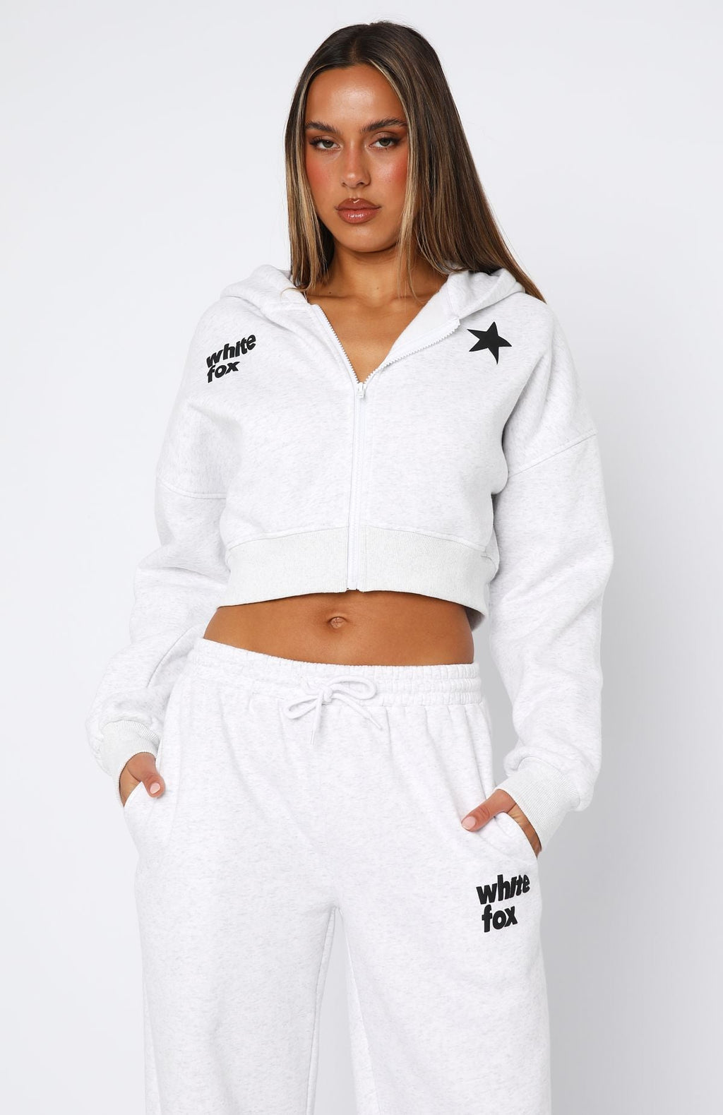 From The Archives Charli Cropped Zip Front Hoodie Grey MarleXS/S