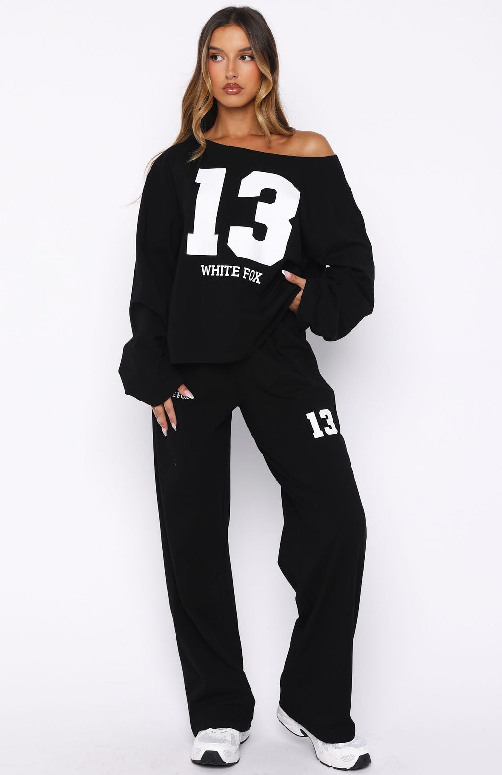 Only One Left Off Shoulder Oversized Long Sleeve Tee BlackM/L