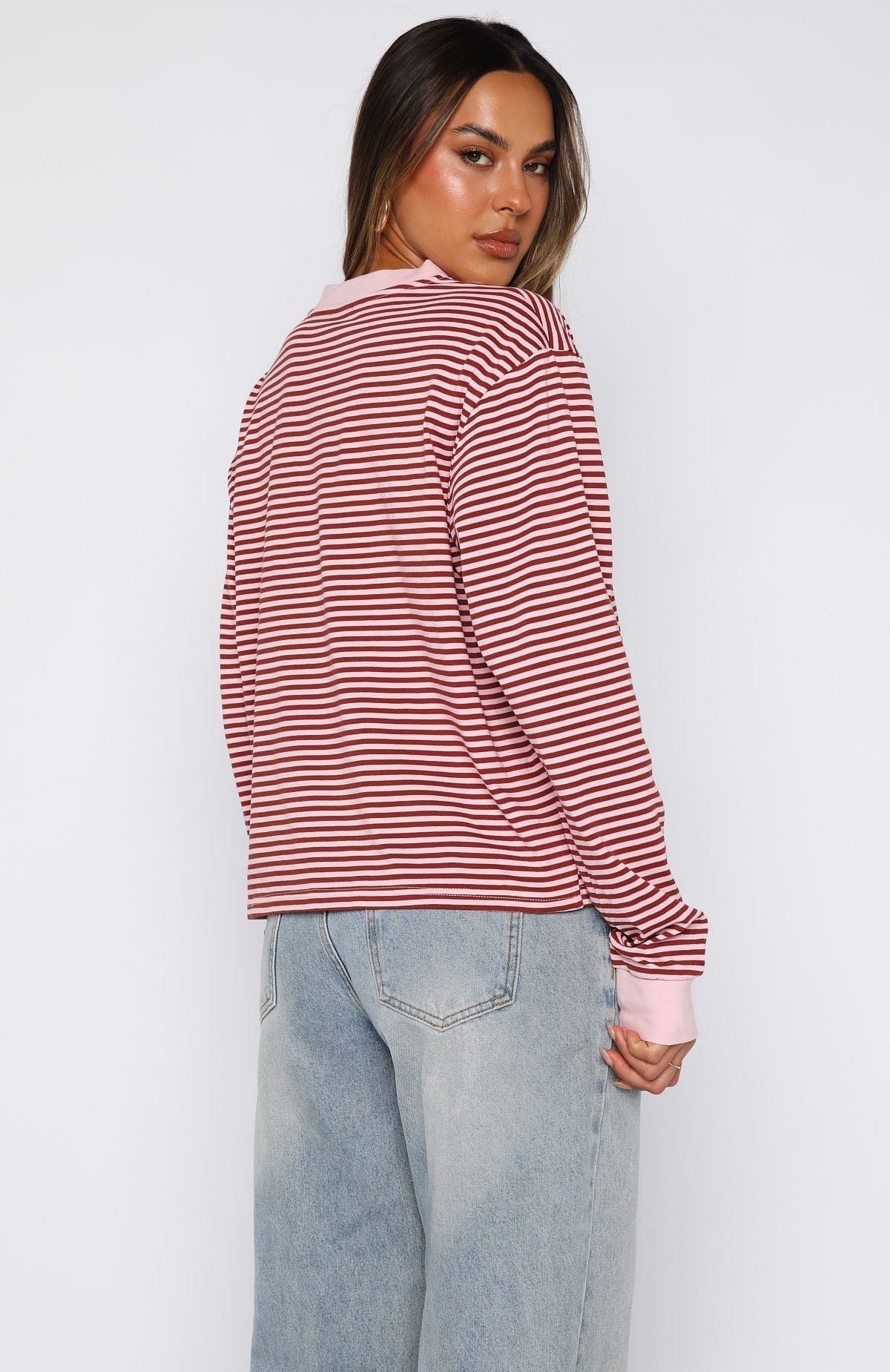 Touchdown Long Sleeve Tee Pink StripeS/M