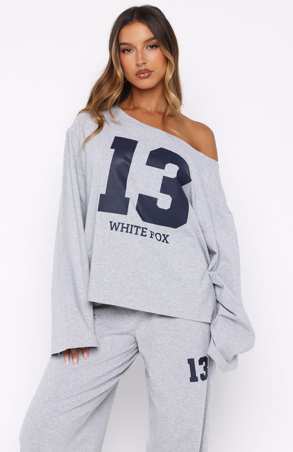 Only One Left Off Shoulder Oversized Long Sleeve Tee Grey MarleXXS/XS