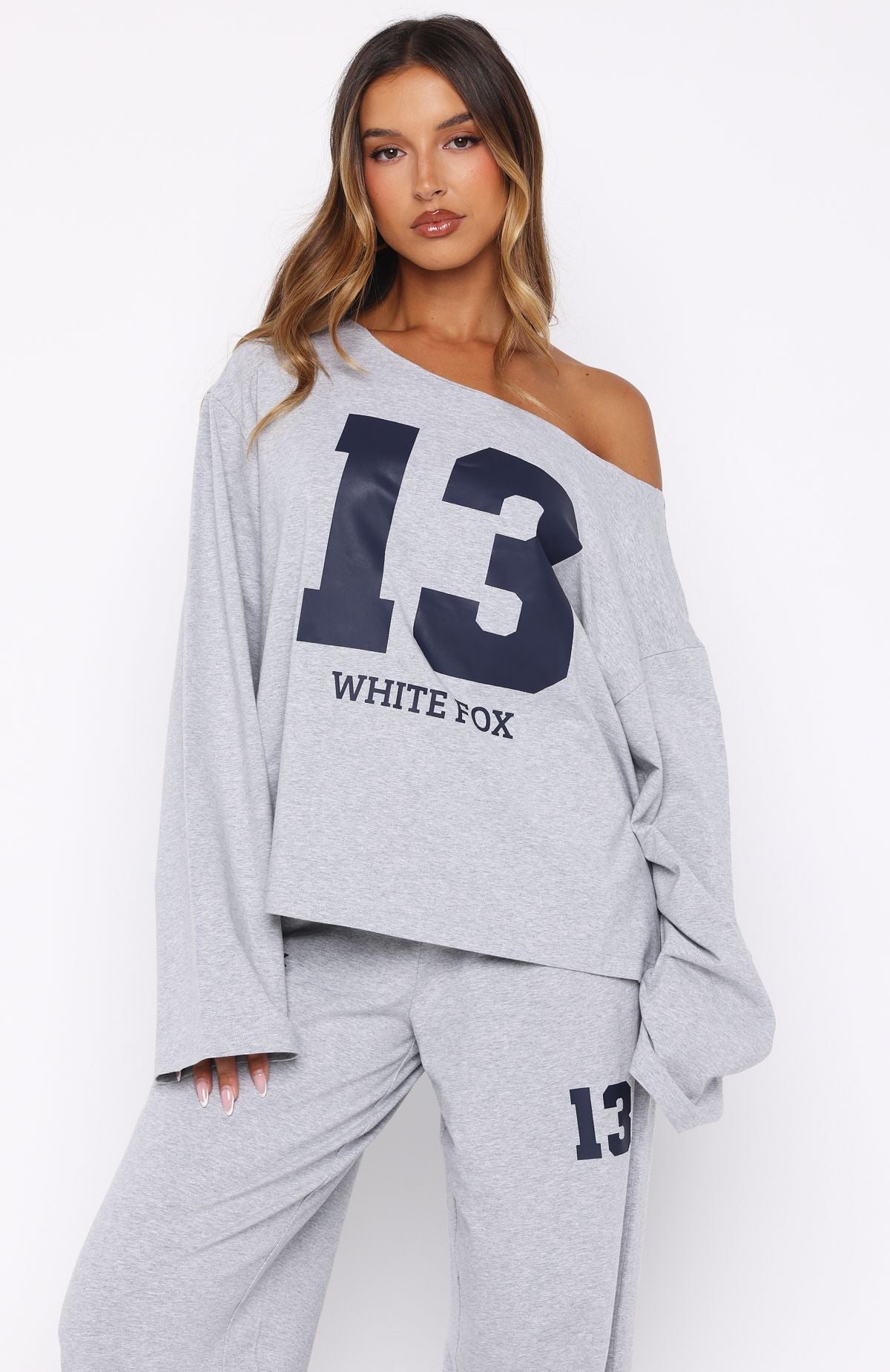 Only One Left Off Shoulder Oversized Long Sleeve Tee Grey MarleXXS/XS