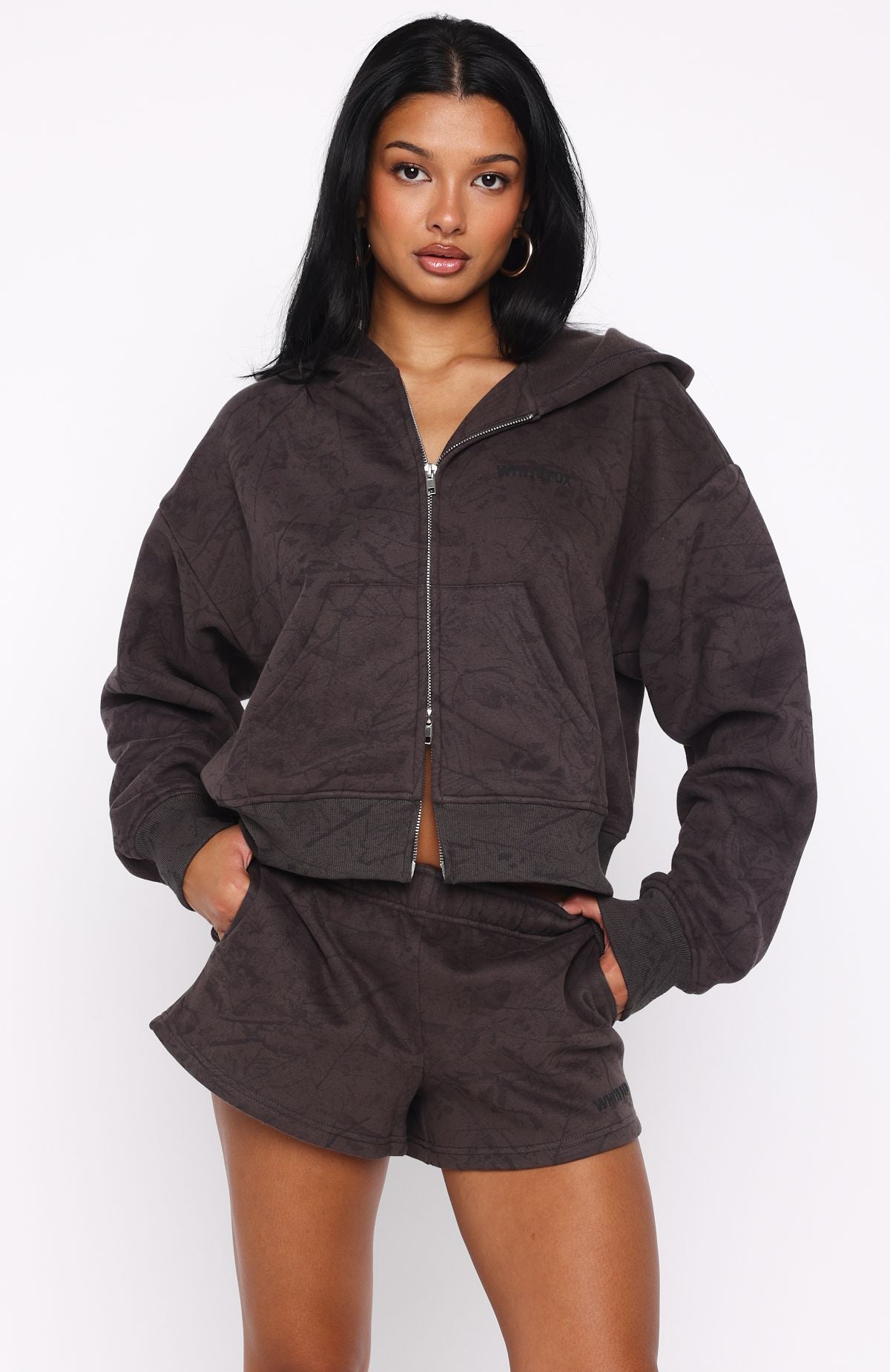 Hiding Away Boxy Zip Front Hoodie Dark CamoXS/S