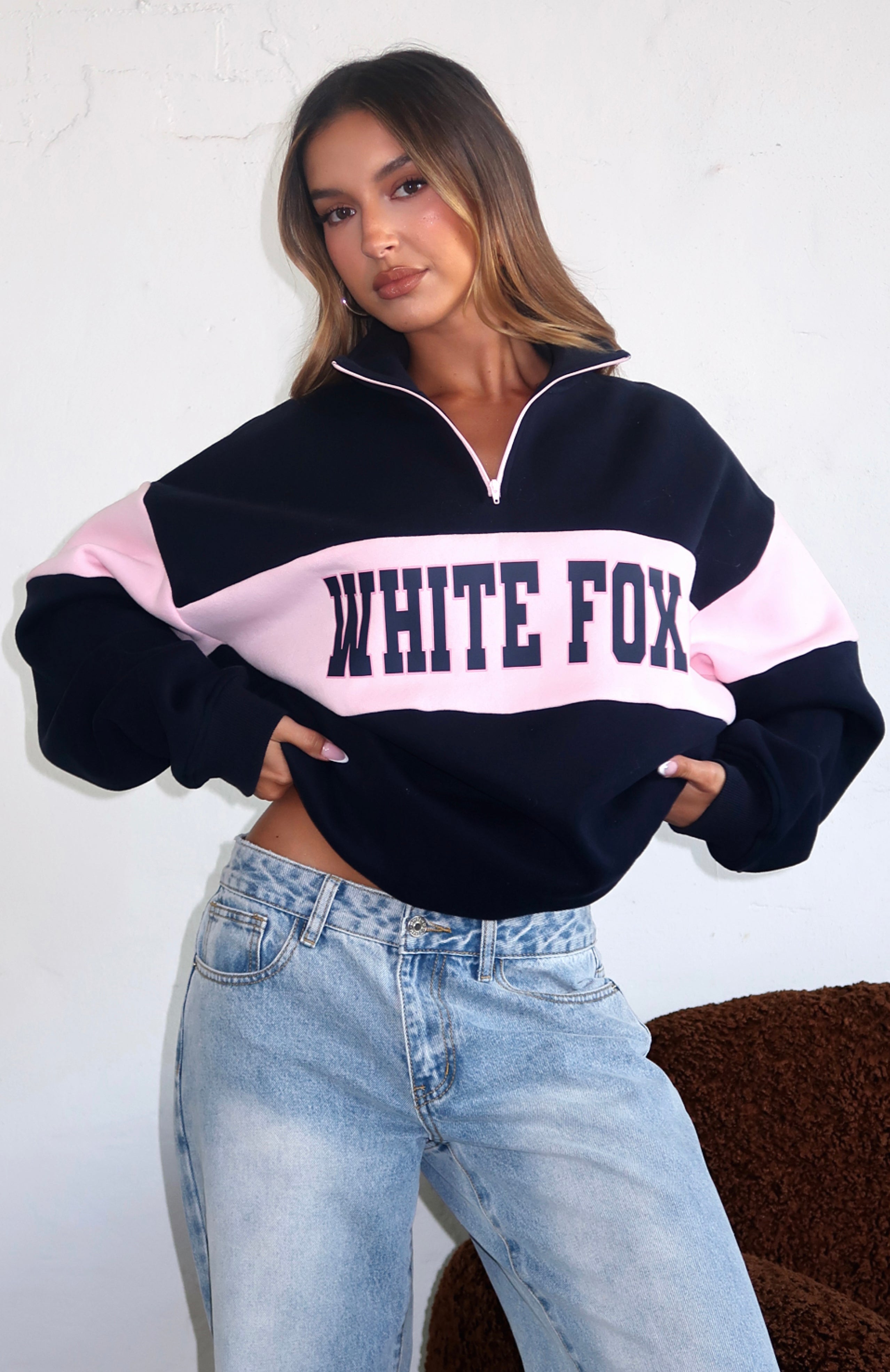 Show Yourself Zip Front Sweater NavyXXS/XS