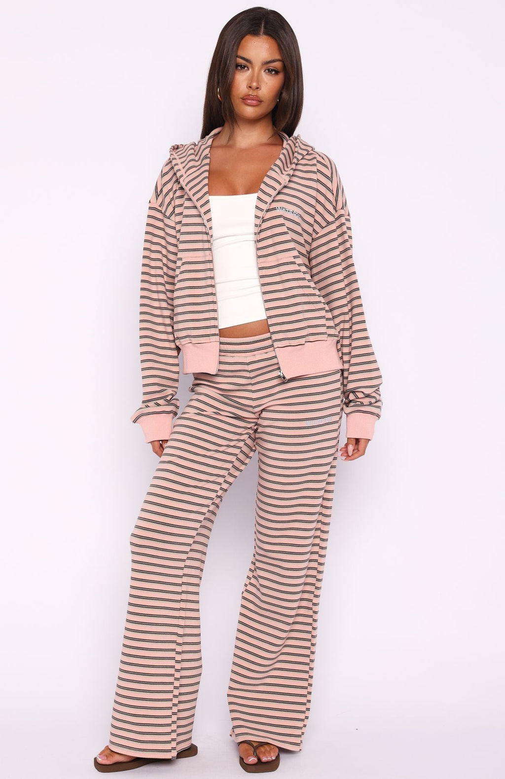 Looking Back Boxy Zip Front Hoodie Pink StripeXL/XXL