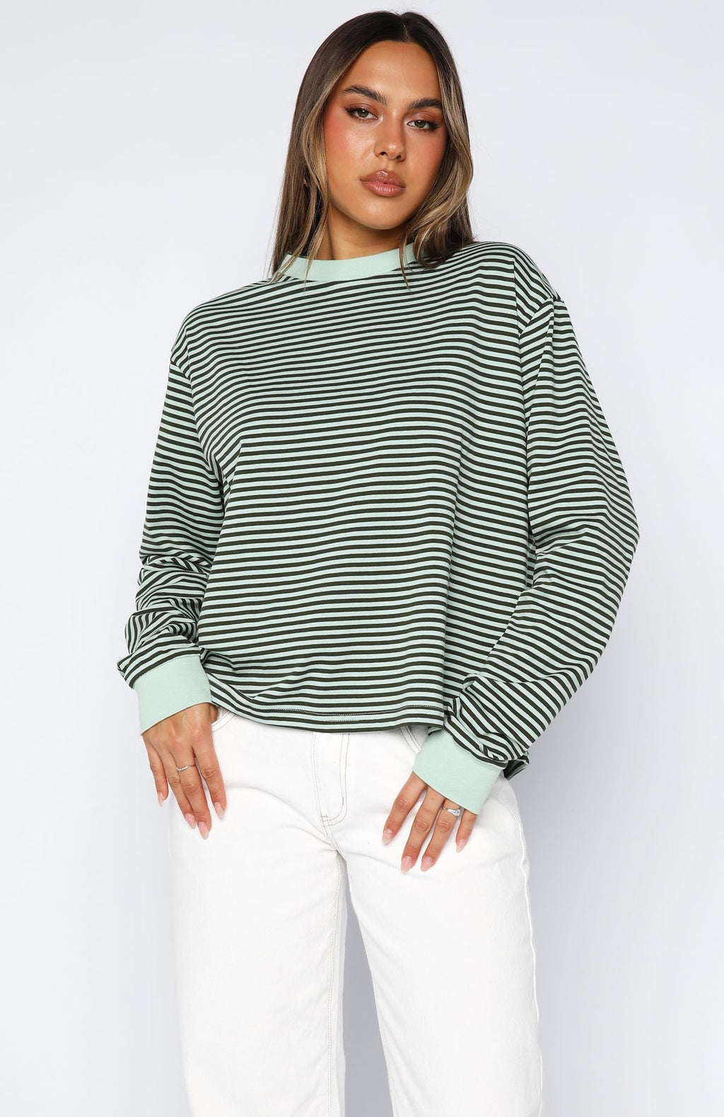Touchdown Long Sleeve Tee Green StripeL/XL