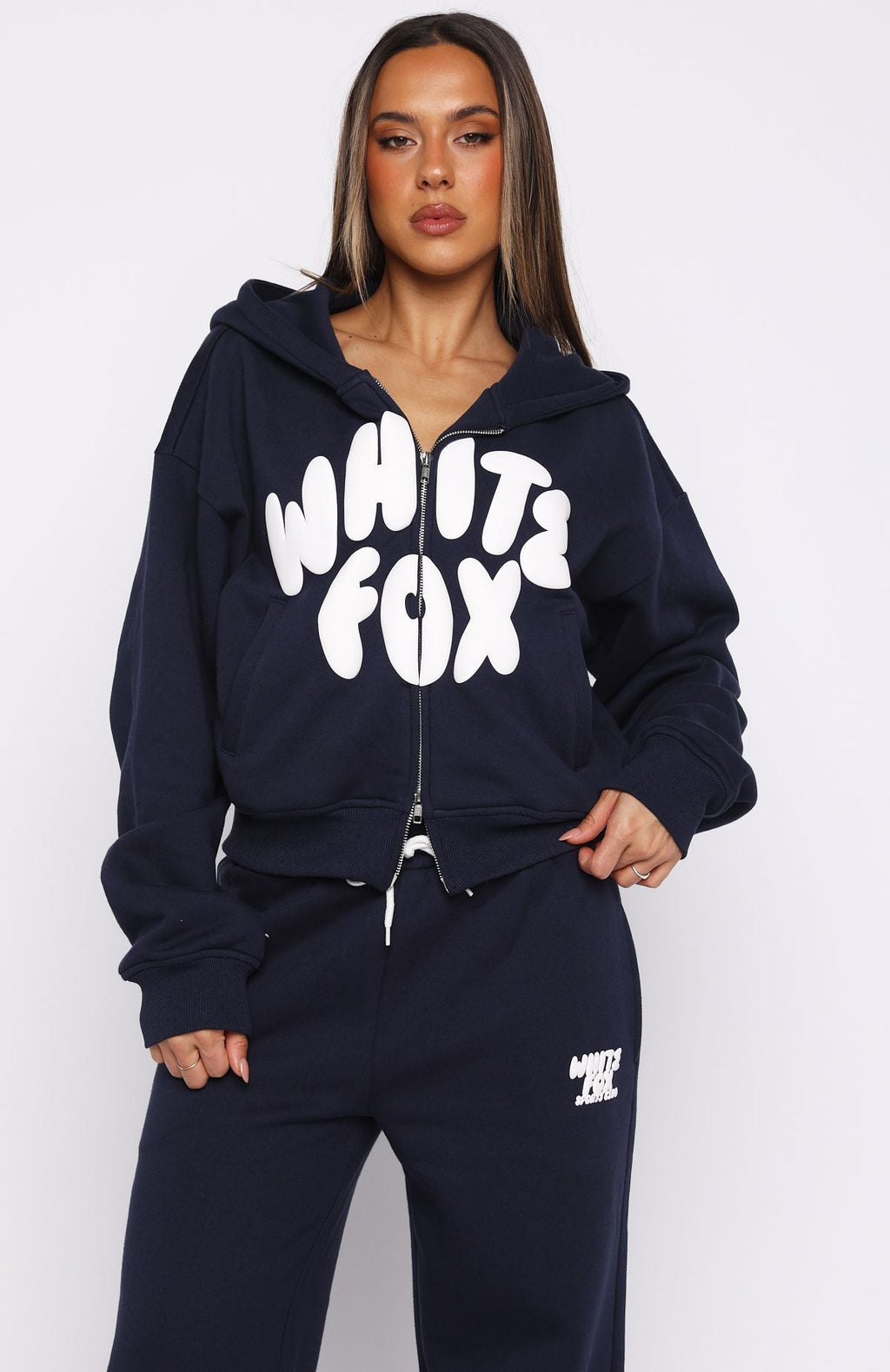 Club 14 Allie Boxy Zip Front Hoodie NavyS/M