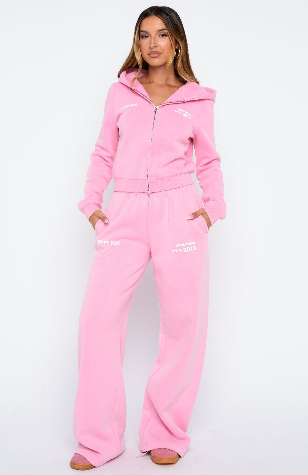 Down For Whatever Slim Zip Front Hoodie Pink WashM