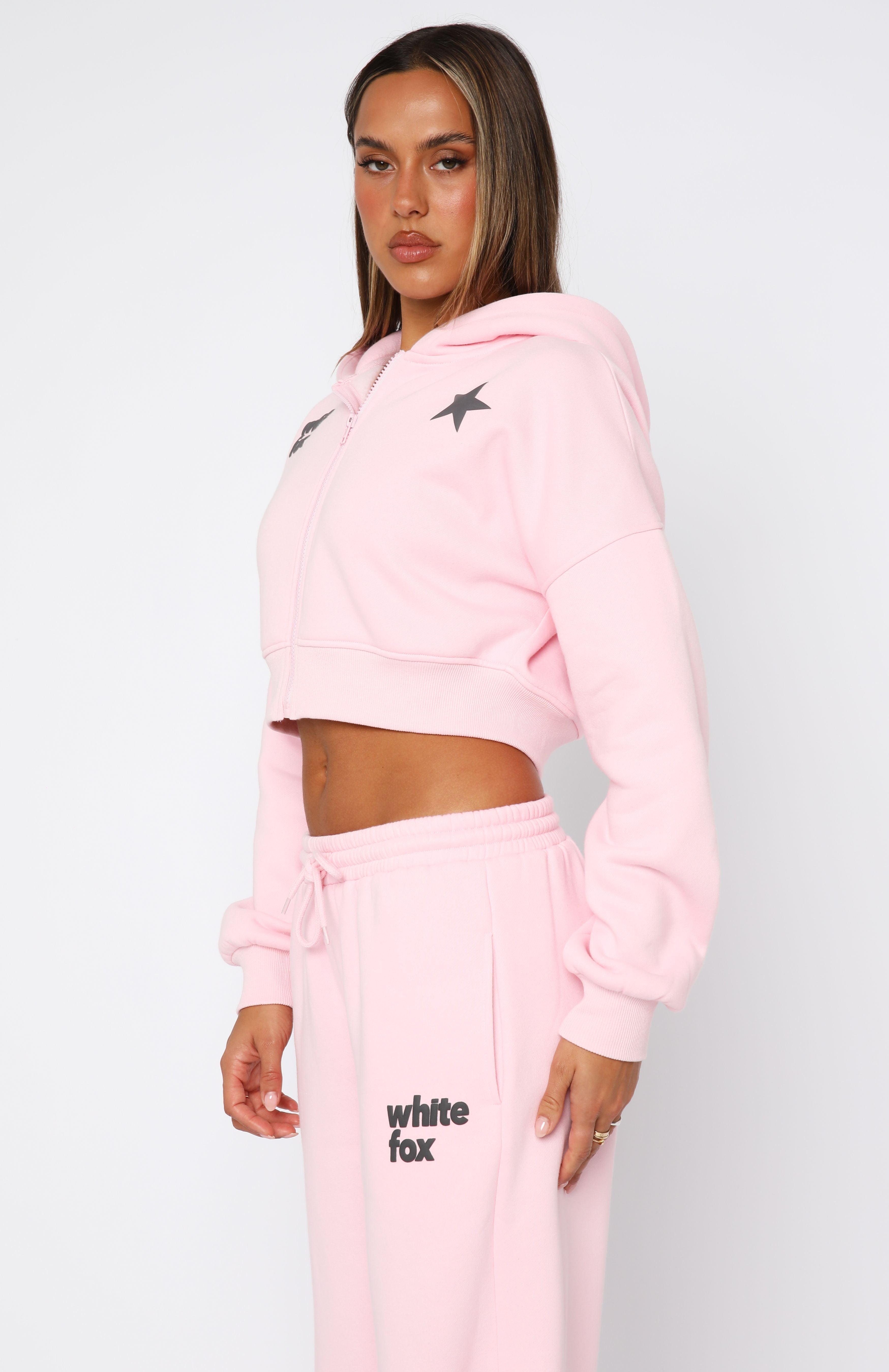 From The Archives Charli Cropped Zip Front Hoodie PinkS/M