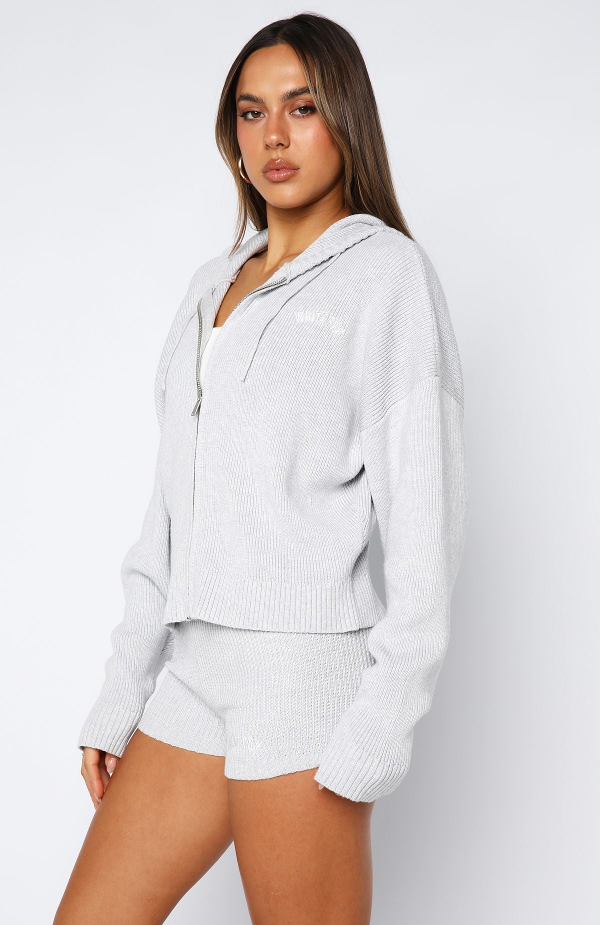 Floating By Knit Zip Front Hoodie Grey MarleM/L