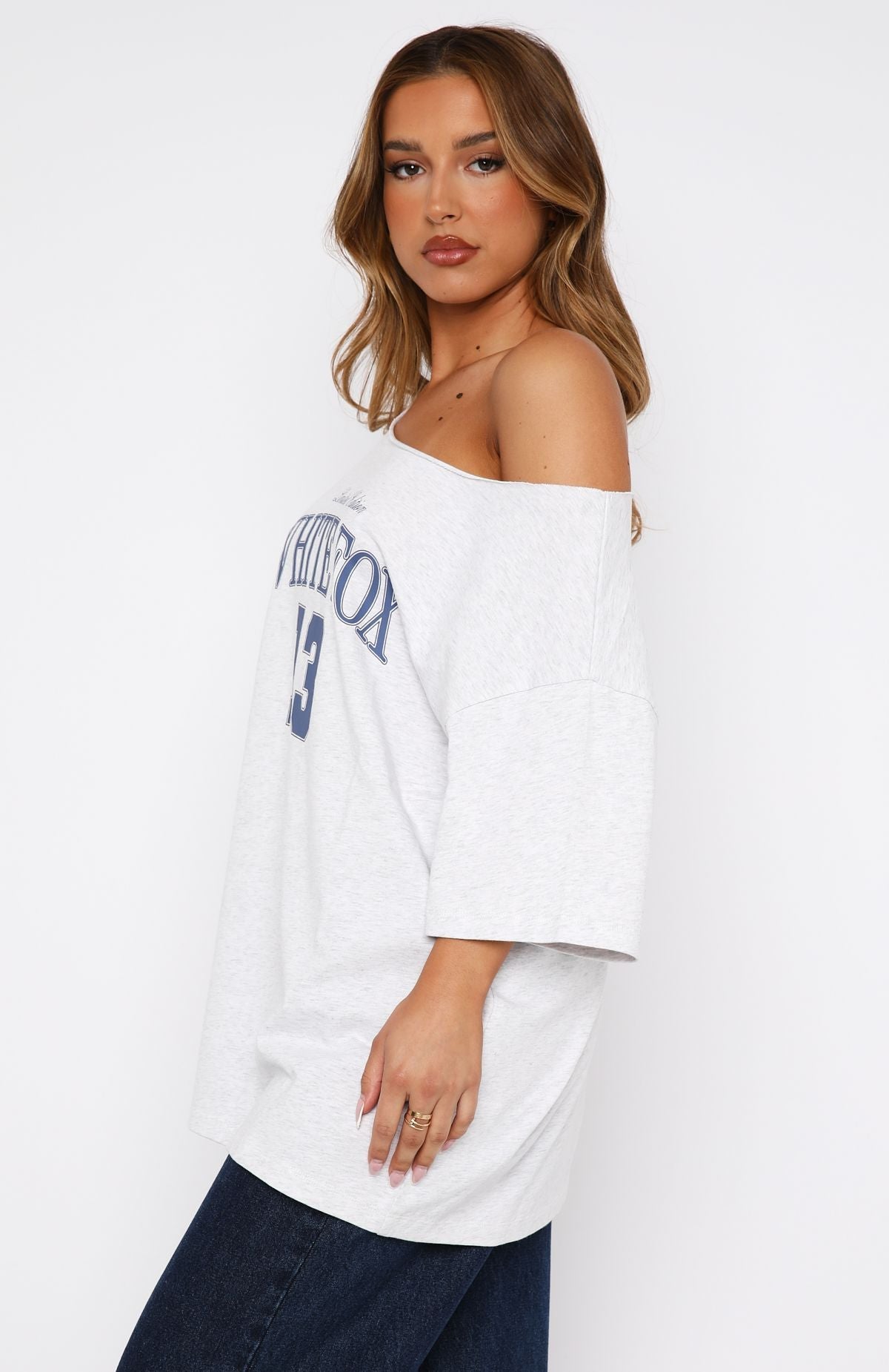 Everything In Time Off Shoulder Oversized Tee Grey MarleXS/S