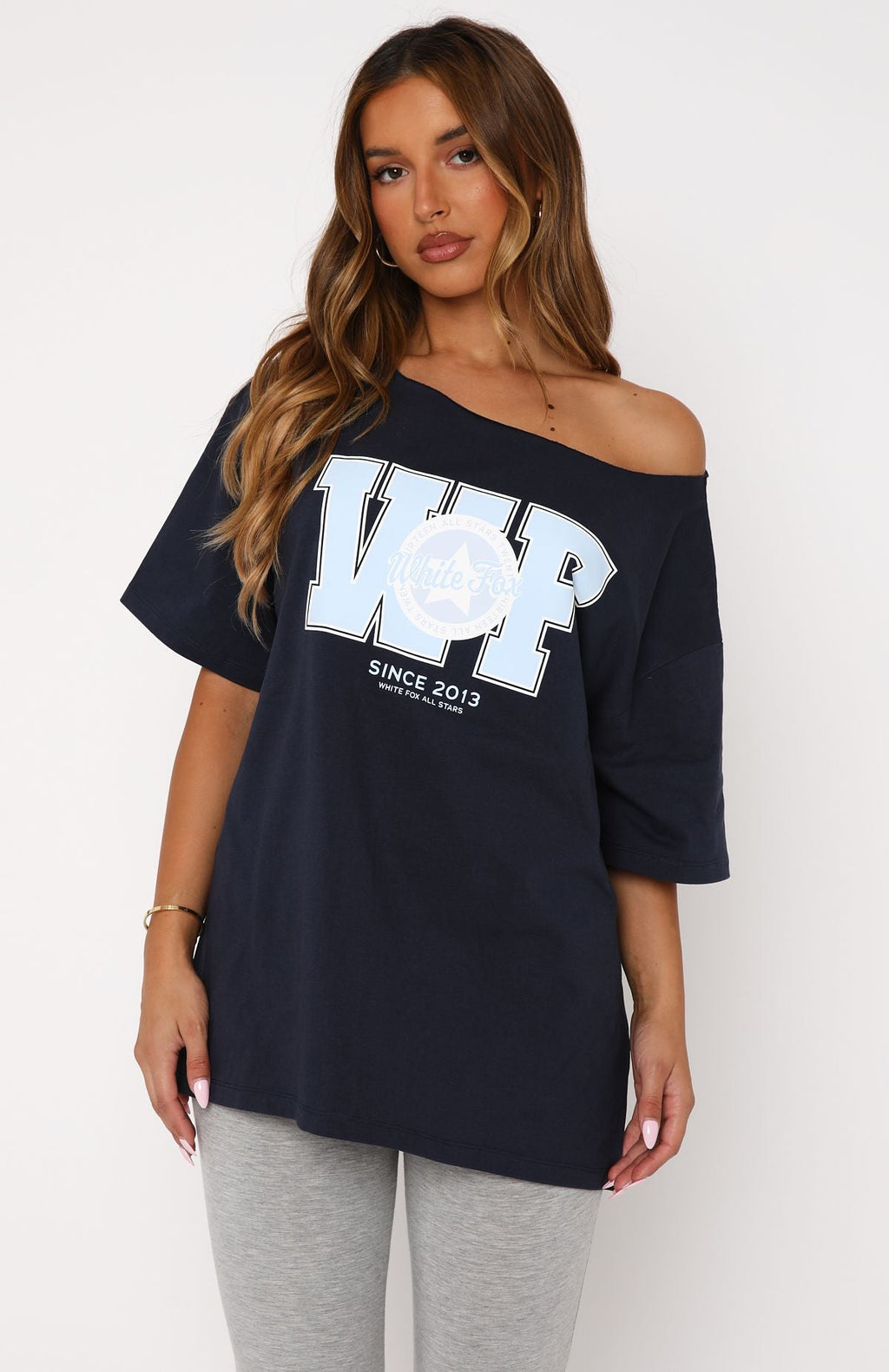 Your Favourite View Off Shoulder Oversized Tee NavyXXS/XS