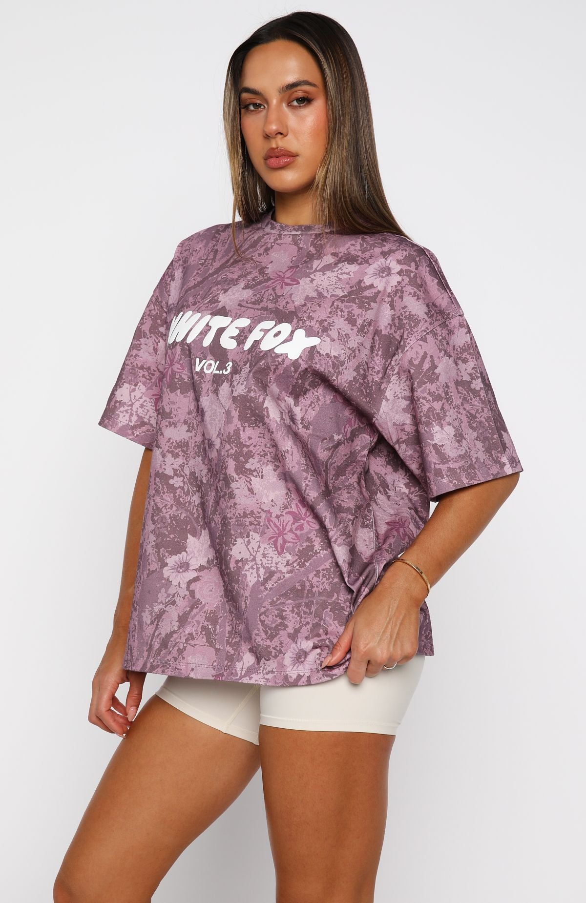 Offstage Printed Oversized Tee Berry FloralXS/S