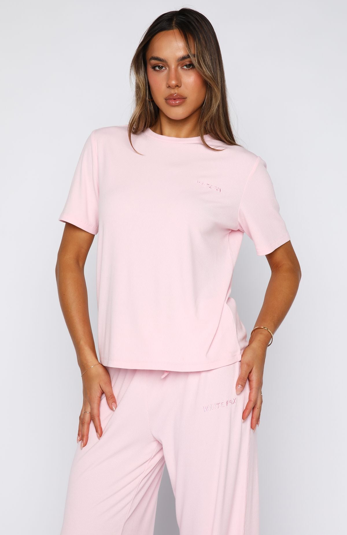Come A Long Way Soft Lounge Ribbed Tee PinkXL