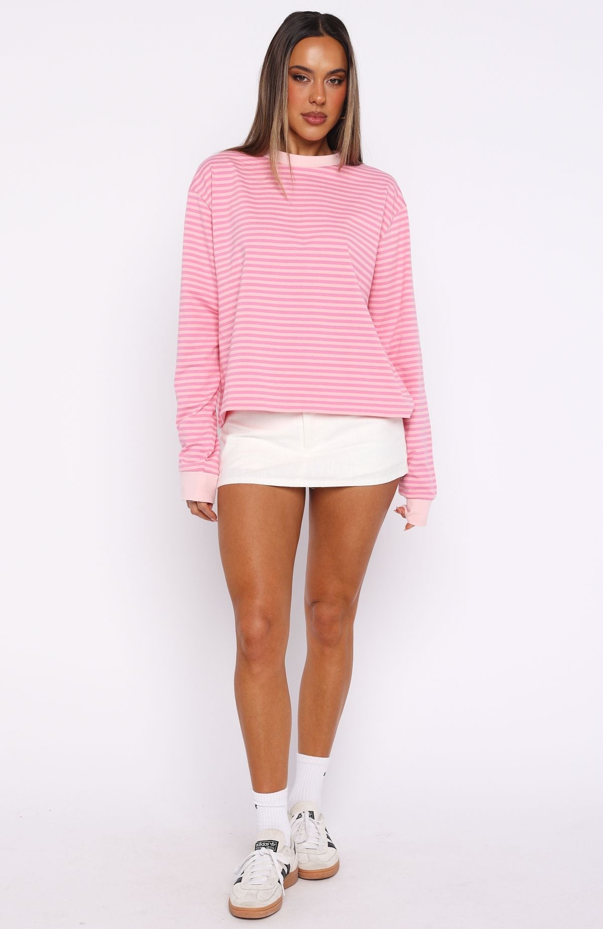 Catch The Drift Long Sleeve Tee Dark Pink\/Light Pink Stripe