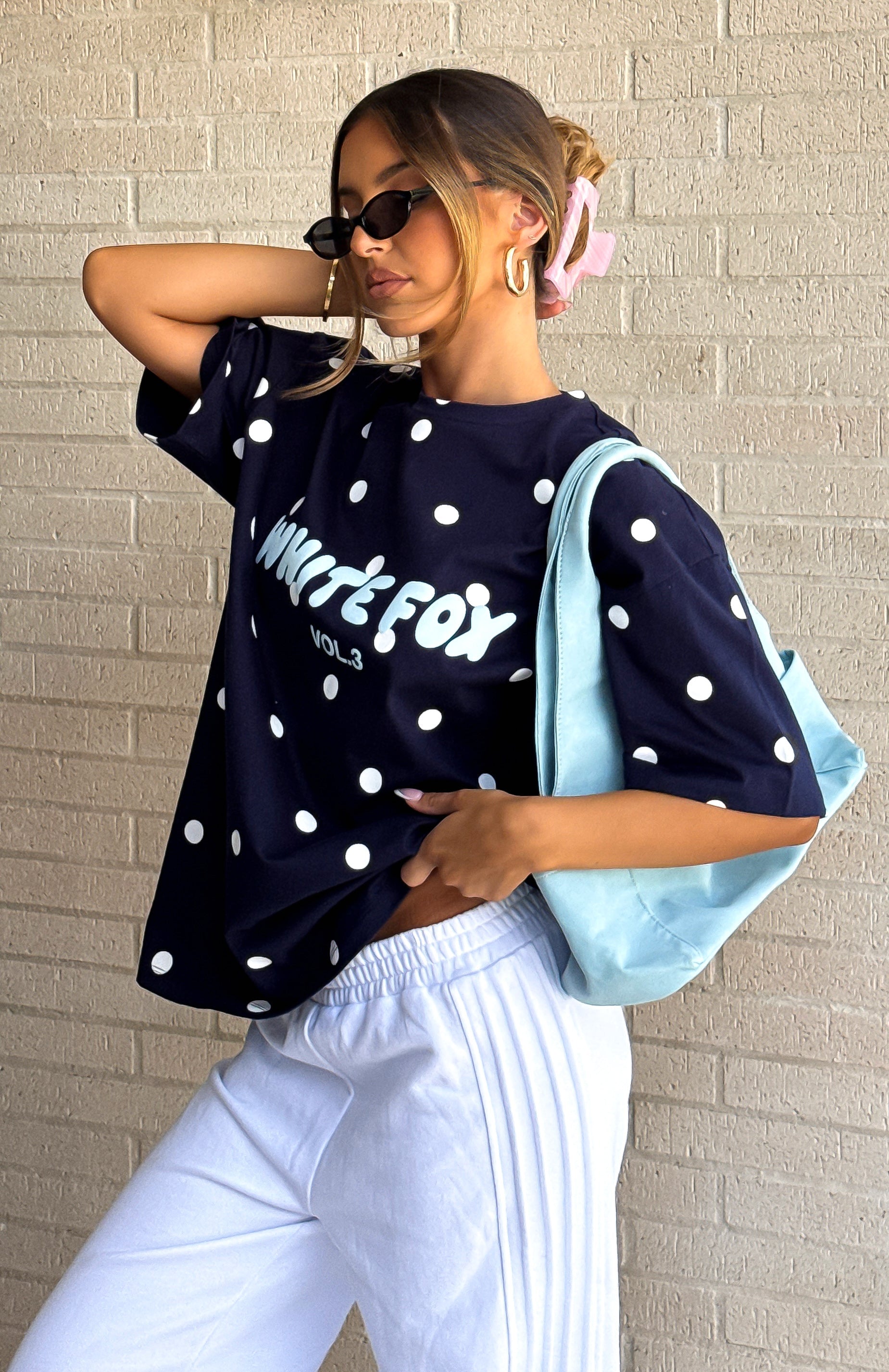 Offstage Printed Oversized Tee Navy Polka DotL/XL