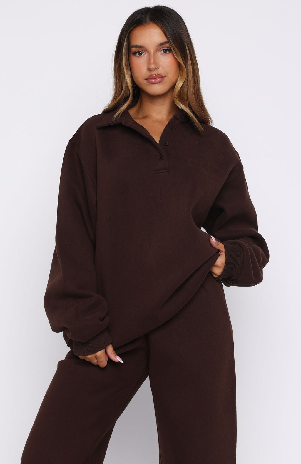 Chill Moves Oversized Henley Sweater ChocolateXS/S