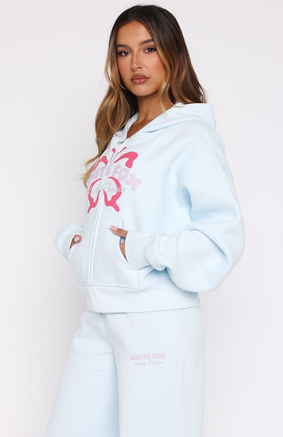 Lucky Thirteen Audrina Boxy Zip Front Hoodie BlueXS/S