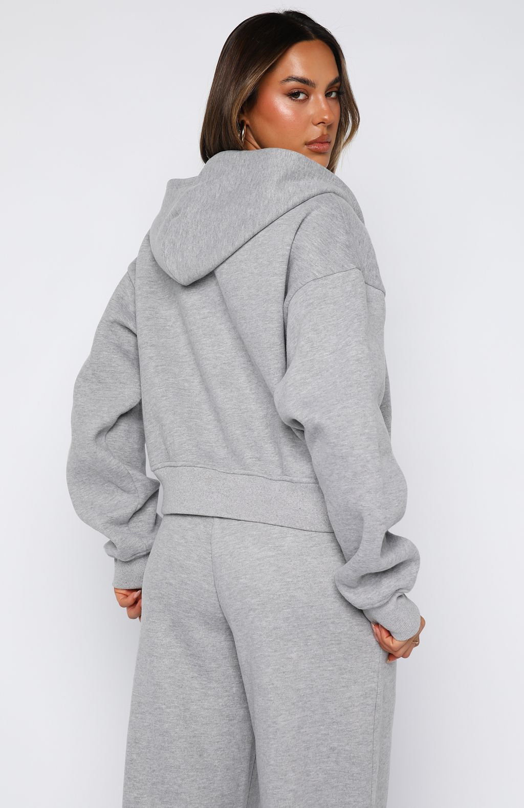 Come A Long Way Boxy Zip Front Hoodie Grey MarleM/L