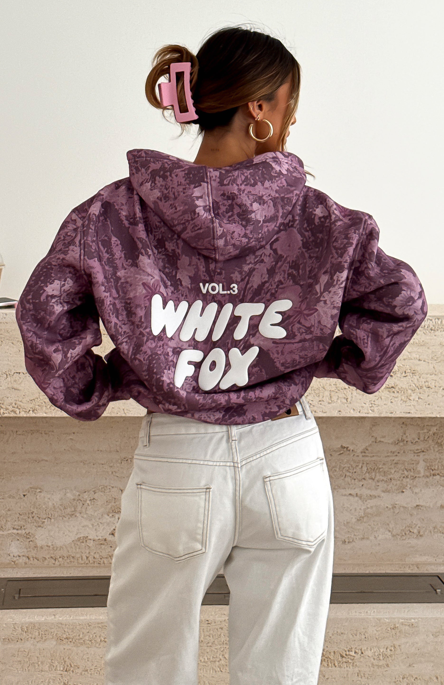 Offstage Printed Oversized Hoodie Berry FloralL/XL