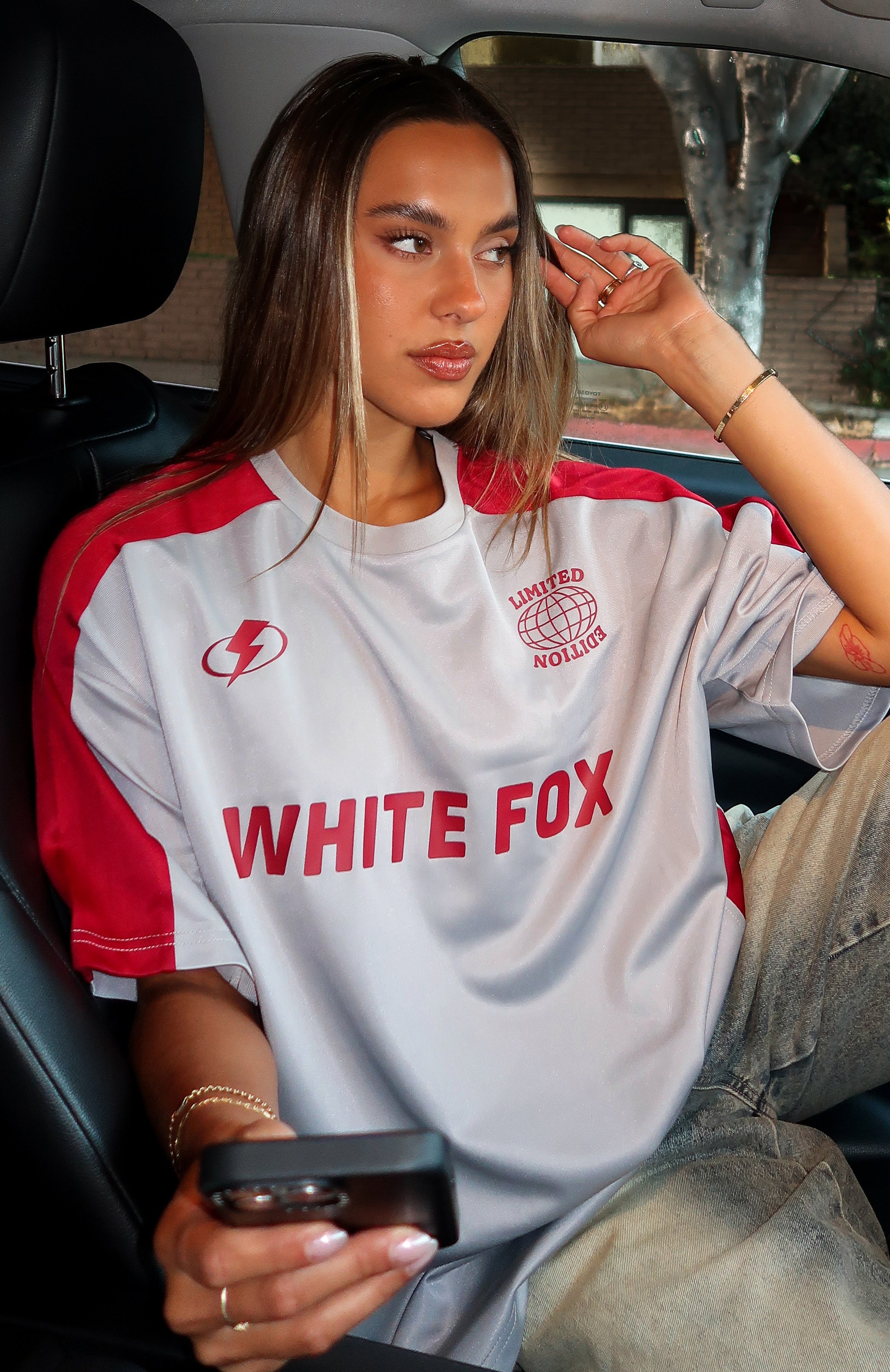 Checking Up On You Oversized Jersey Light Grey\/BurgundyXXS/XS