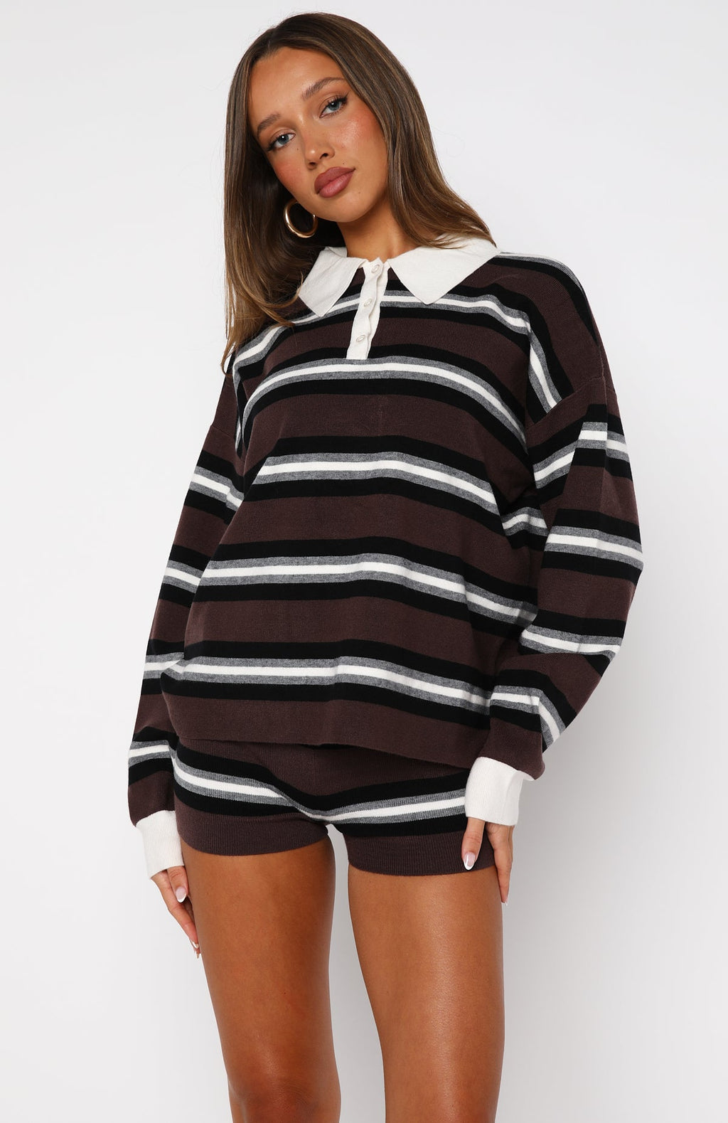 It's Ok, I'm Ok Knit Sweater Chestnut StripeXS/S