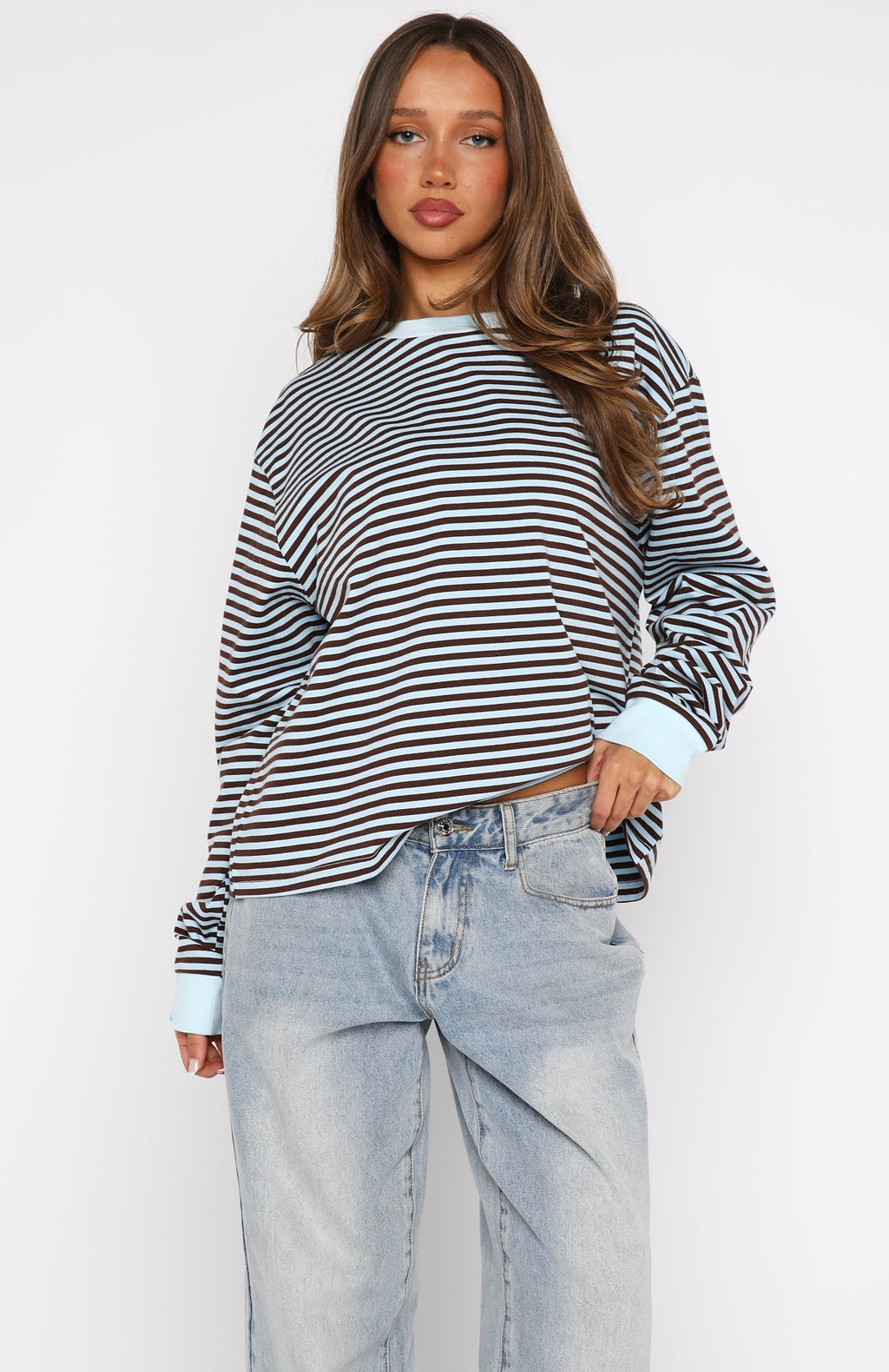 Catch The Drift Long Sleeve Tee Blue\/Choc StripeS/M