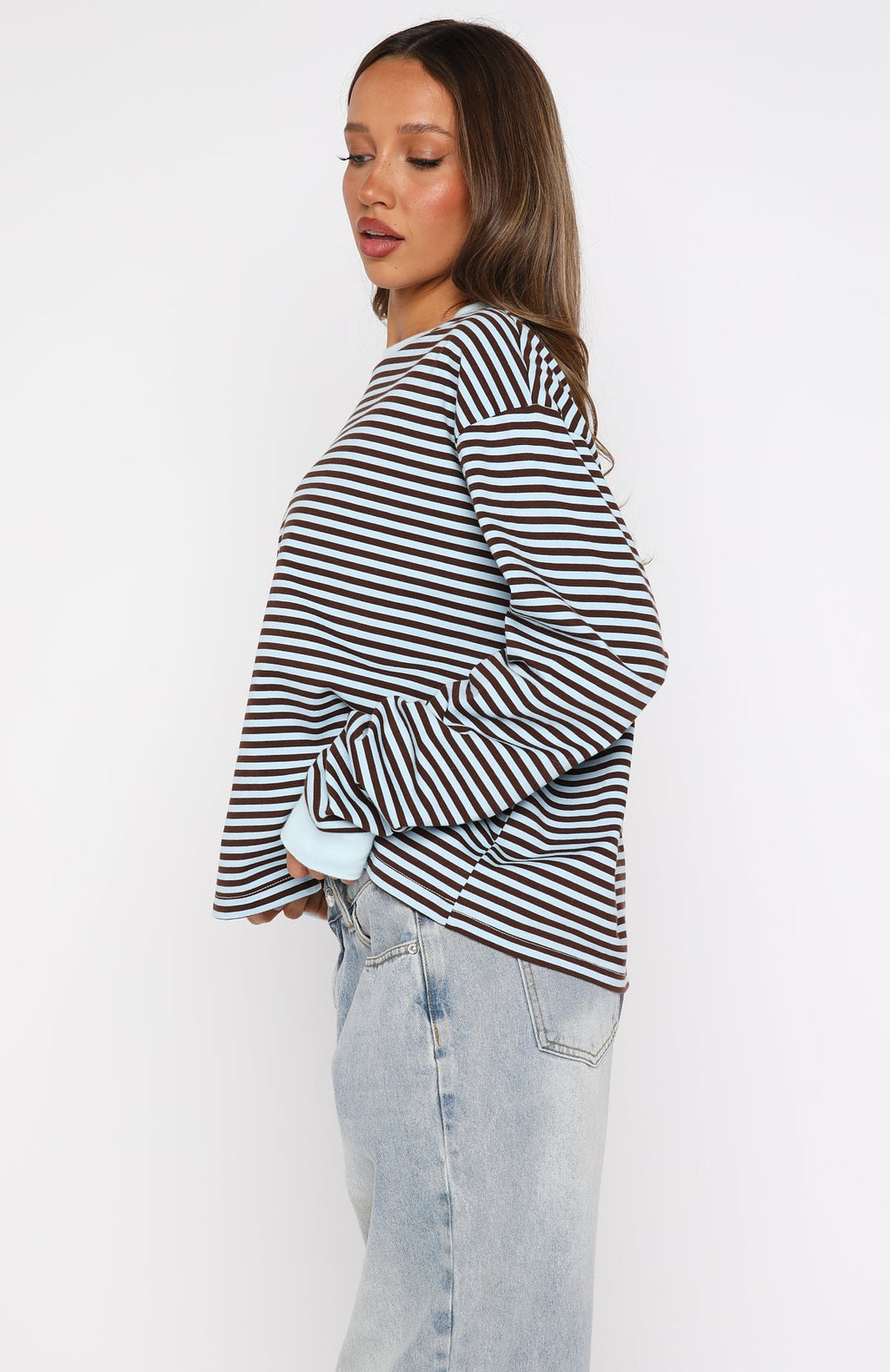 Catch The Drift Long Sleeve Tee Blue\/Choc StripeM/L