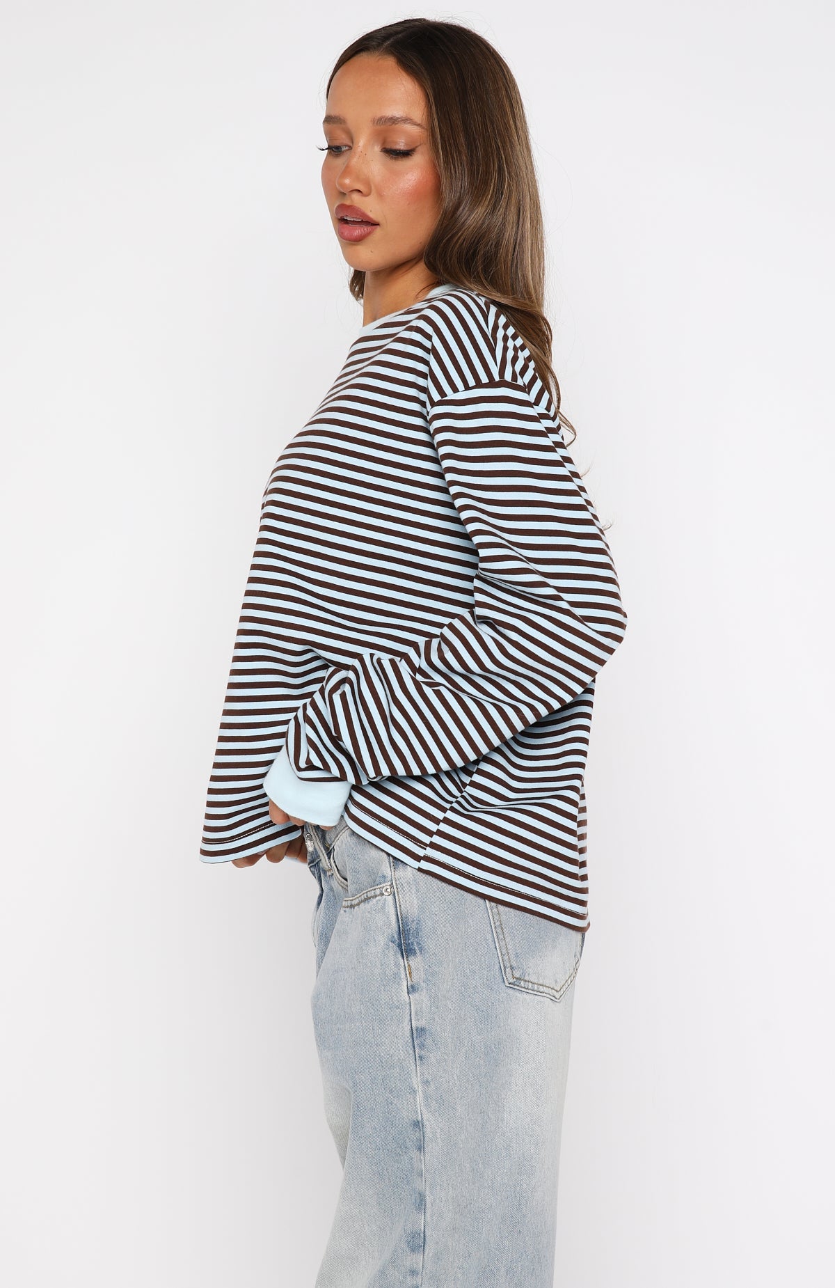 Catch The Drift Long Sleeve Tee Blue\/Choc StripeM/L
