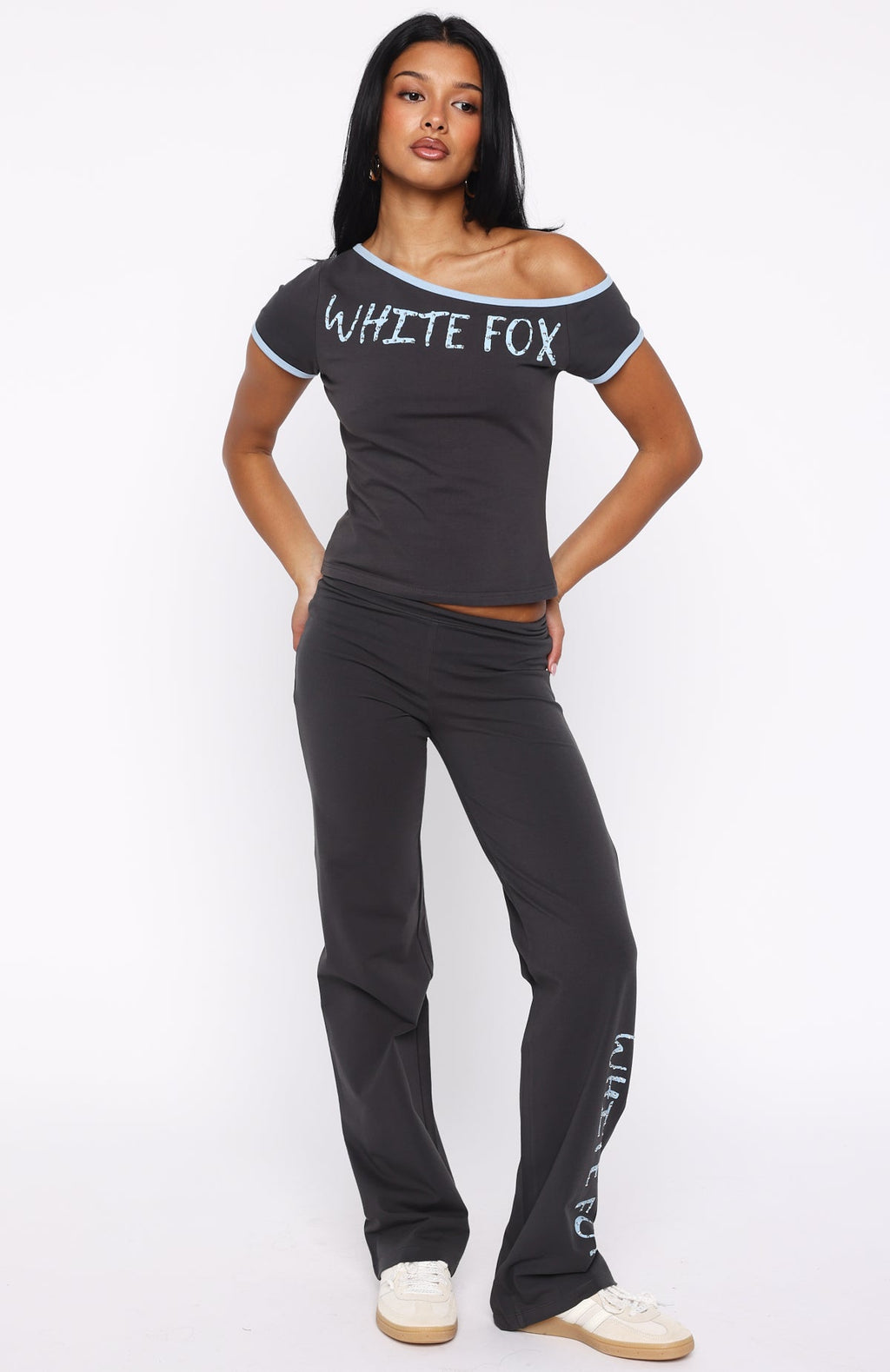 Good Things Take Time Off Shoulder Relaxed Tee CharcoalL