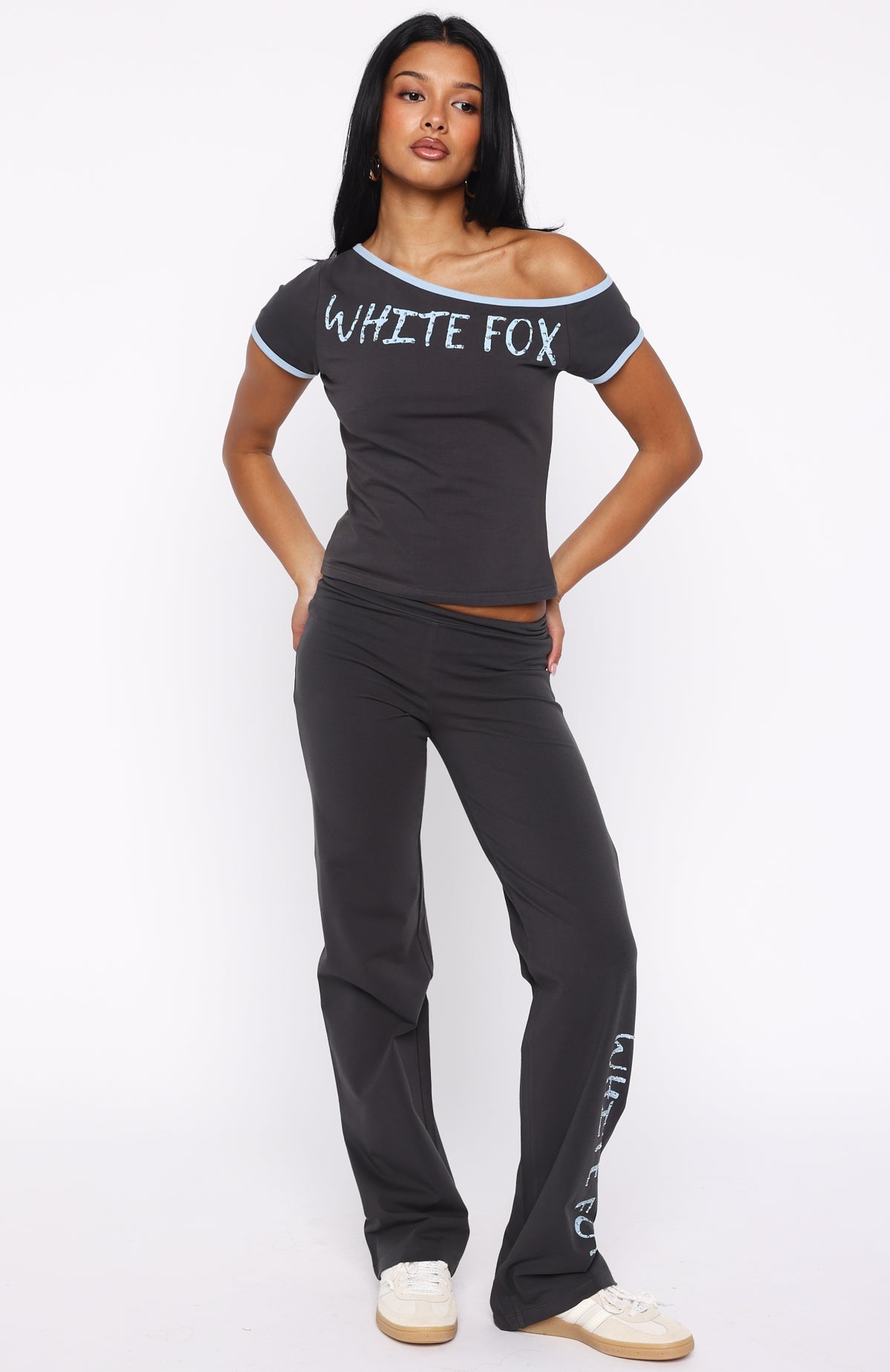 Good Things Take Time Off Shoulder Relaxed Tee CharcoalL