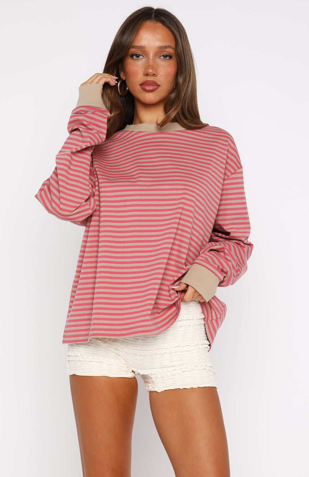 Catch The Drift Long Sleeve Tee Pink\/Stone StripeS/M