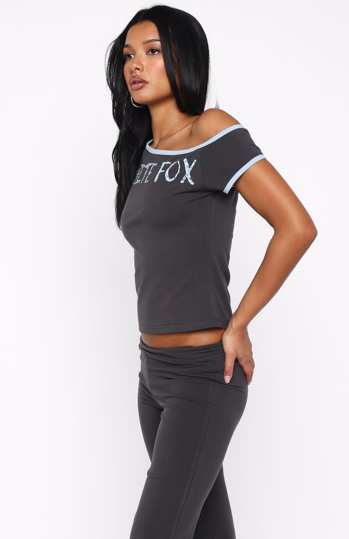 Good Things Take Time Off Shoulder Relaxed Tee CharcoalS