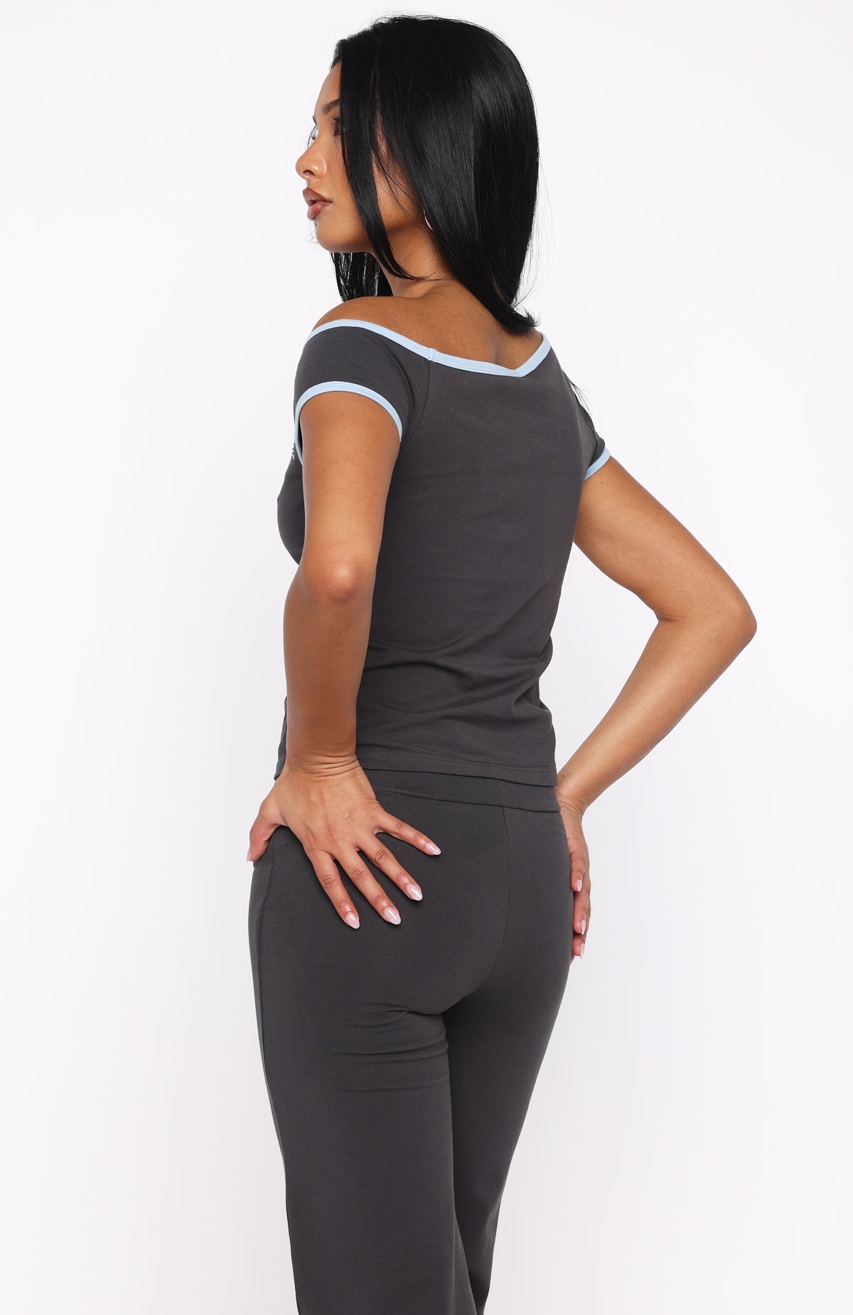 Good Things Take Time Off Shoulder Relaxed Tee CharcoalM