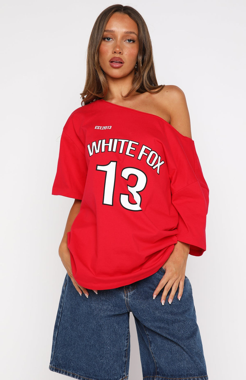 Latest Passion Off Shoulder Oversized Tee RedXS/S